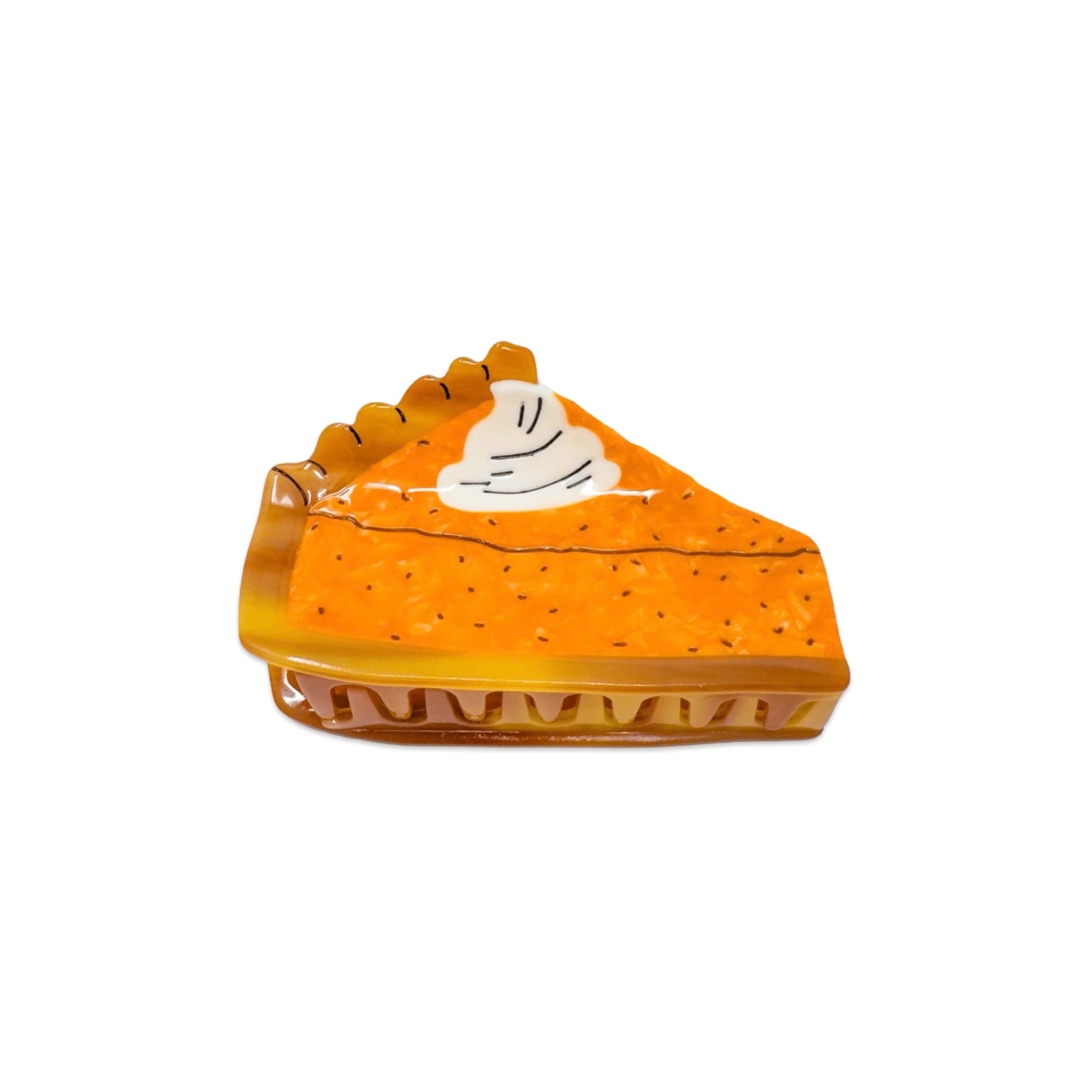 Large pumpkin pie hair claw by Jenny Lemons with orange filling and whipped cream detail