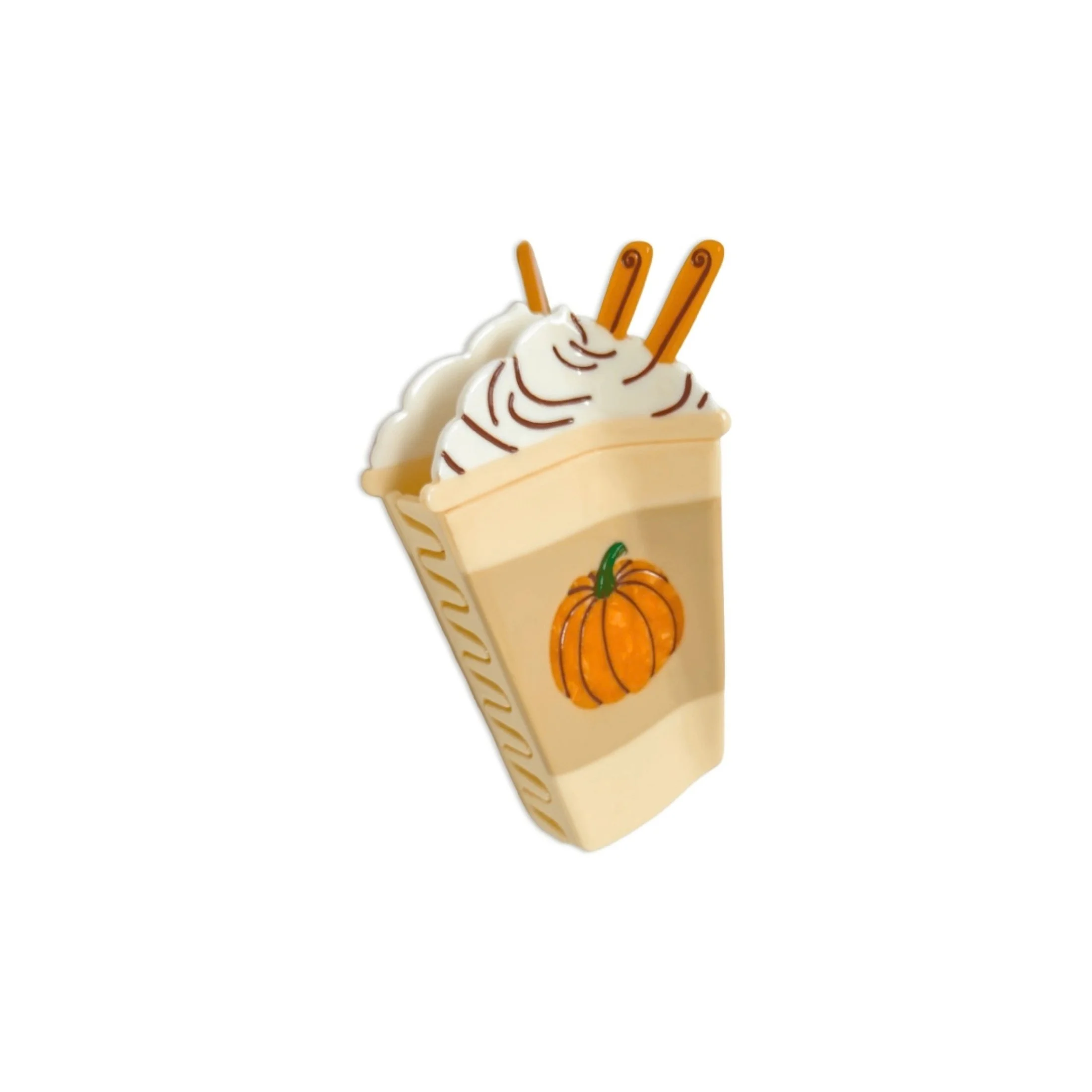 Pumpkin spice latte hair claw by Jenny Lemons with whipped cream and pumpkin detail