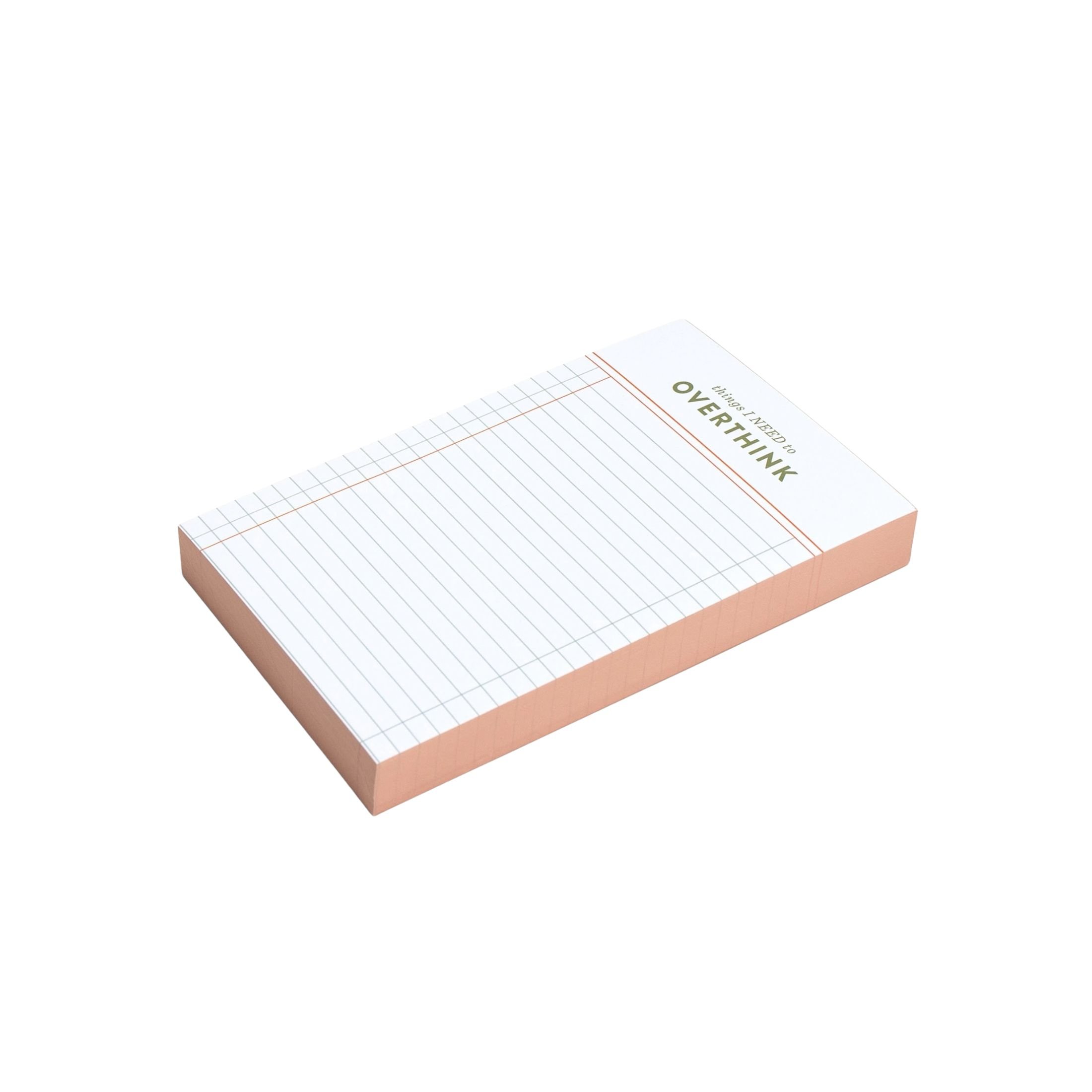 Things I Need To Overthink 4x6 funny notepad with pink gilded ledger pages