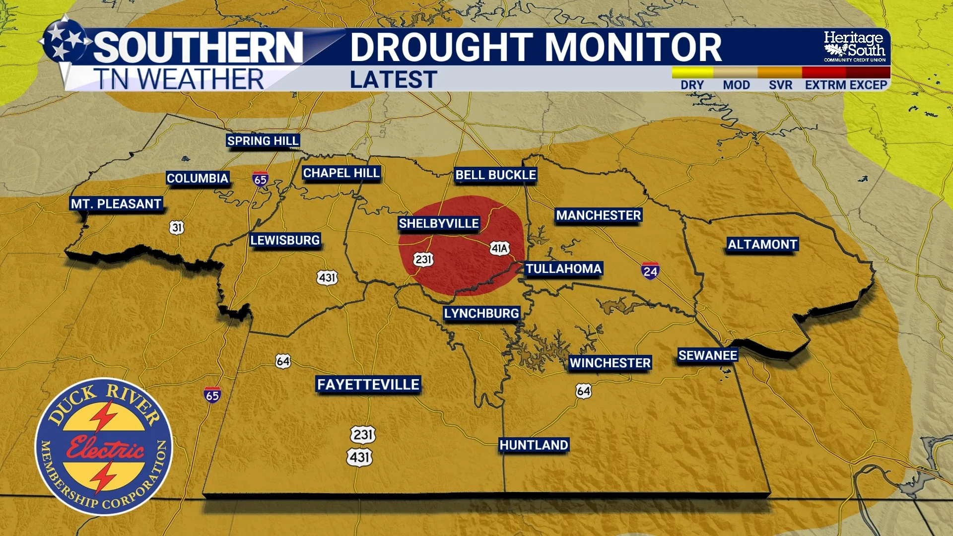 Drought Update: Severe Drought Expands Across Most of Southern Middle Tennessee