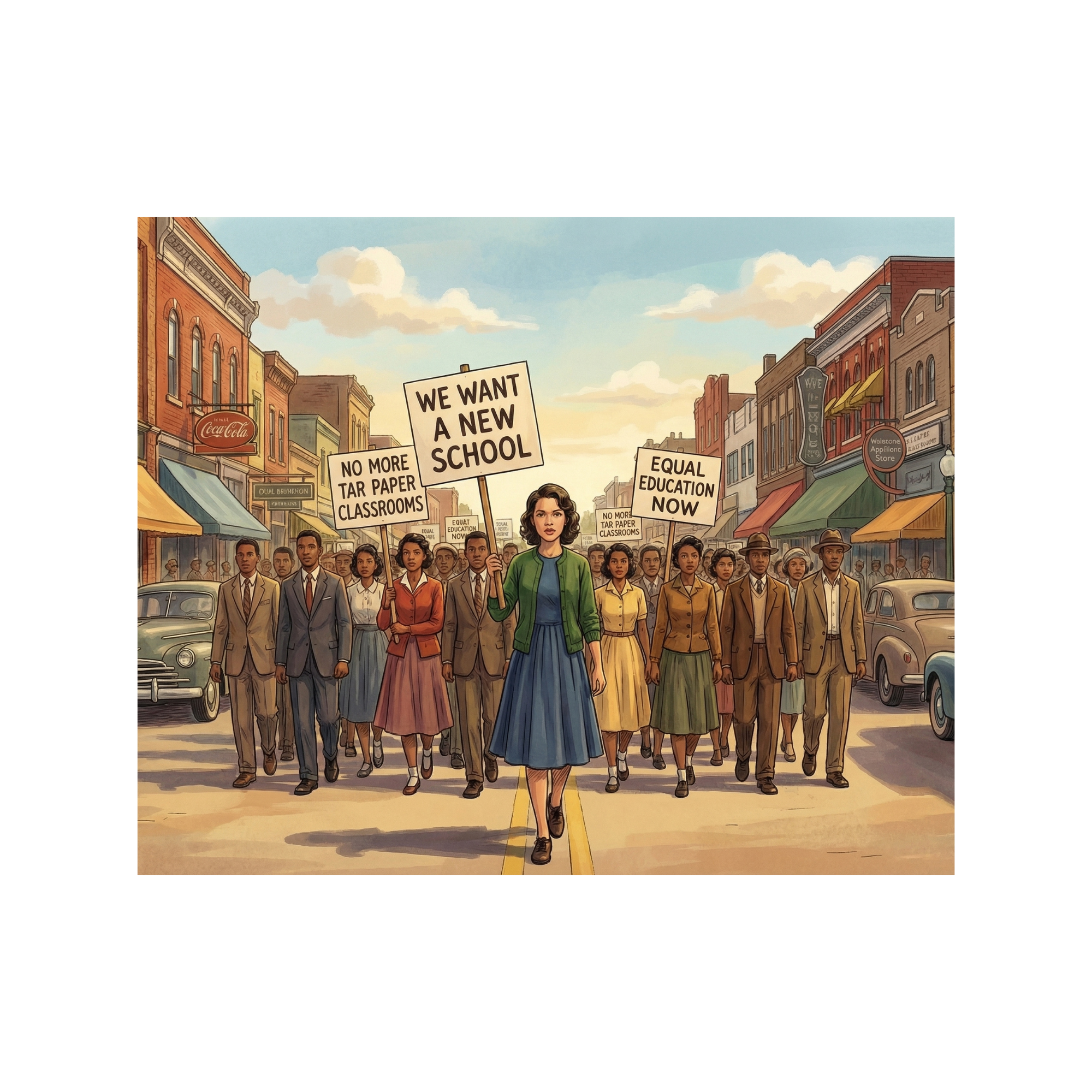 Barbara Johns leading a student protest for educational equality.