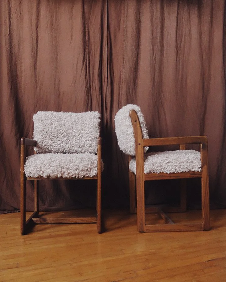 Pair of Mid-Century Oak Armchairs in Cream Faux Shearling 3.jpg