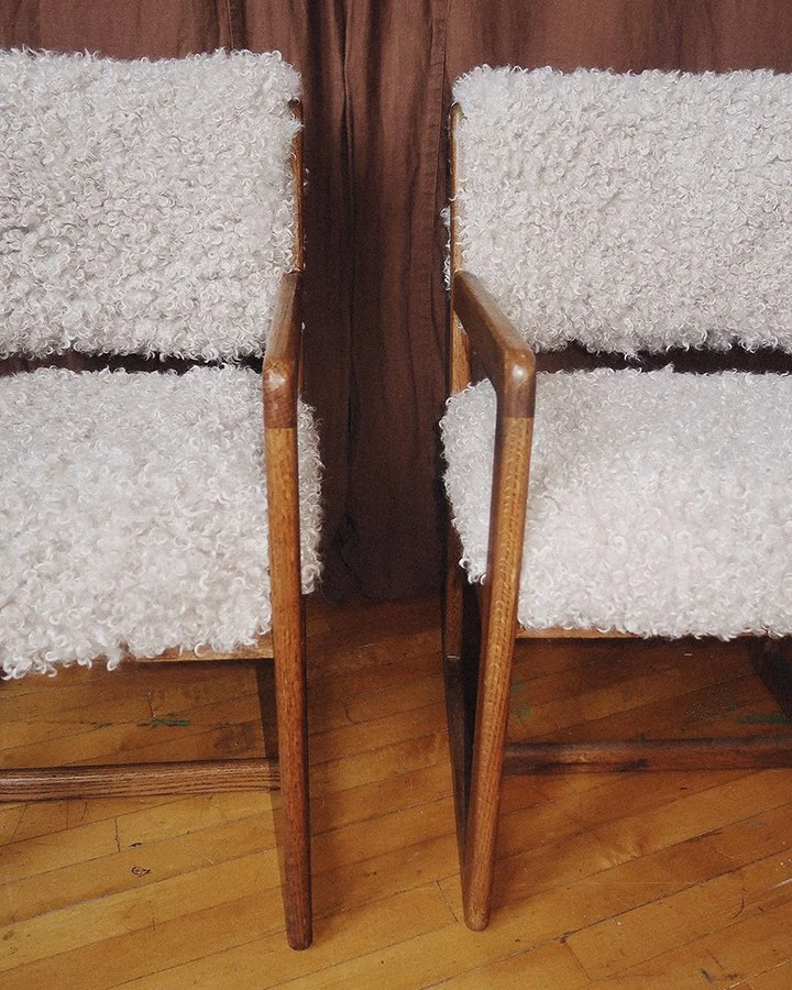 Pair of Mid-Century Oak Armchairs in Cream Faux Shearling 2.jpg