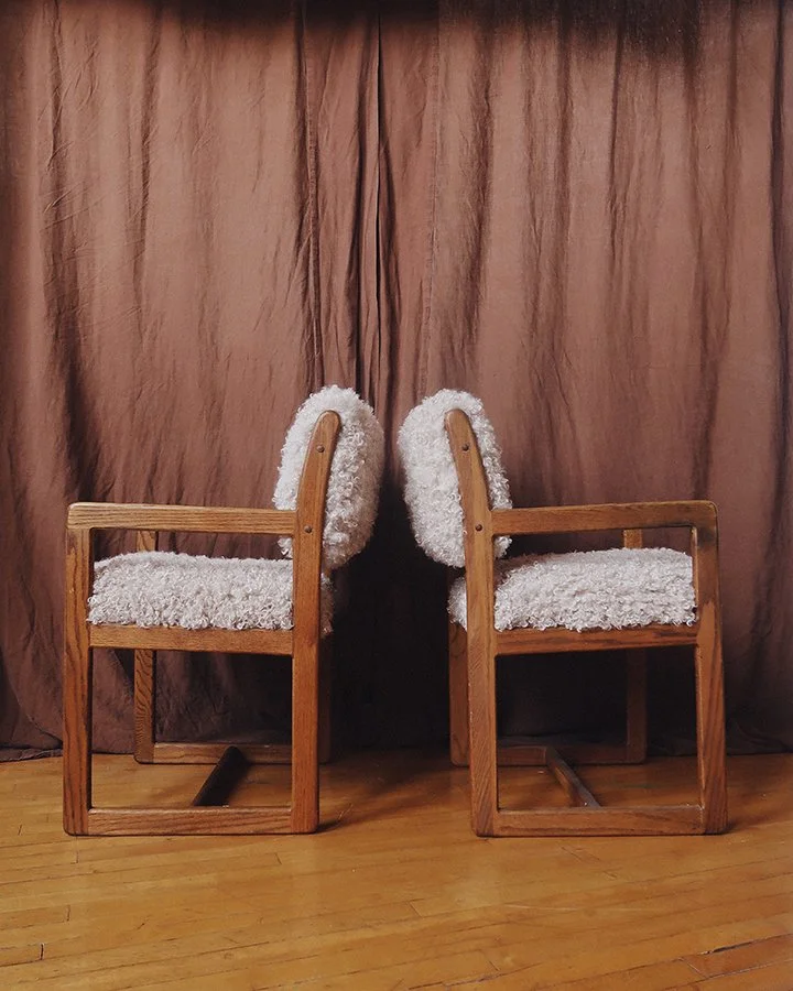 Pair of Mid-Century Oak Armchairs in Cream Faux Shearling 4.jpg