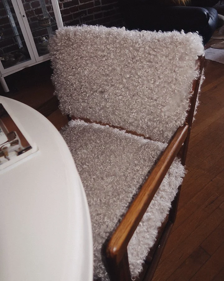 Pair of Mid-Century Oak Armchairs in Cream Faux Shearling 15.jpg