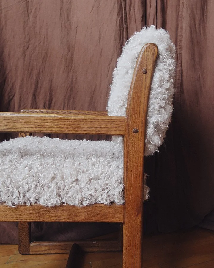 Pair of Mid-Century Oak Armchairs in Cream Faux Shearling 6.jpg