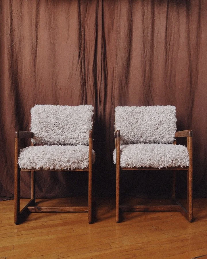 Pair of Mid-Century Oak Armchairs in Cream Faux Shearling 1.jpg
