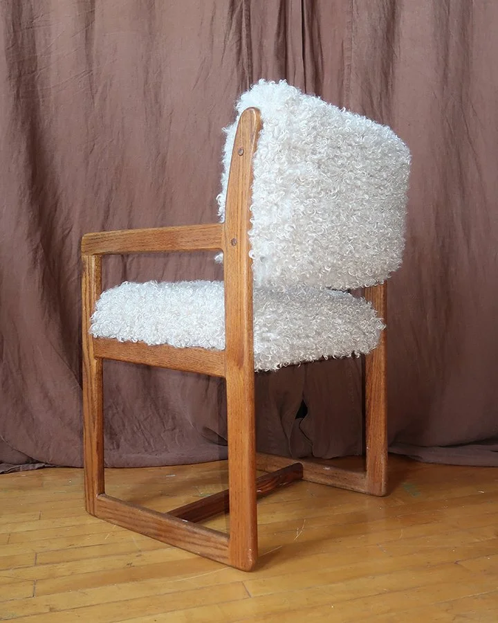 Pair of Mid-Century Oak Armchairs in Cream Faux Shearling 7.jpg