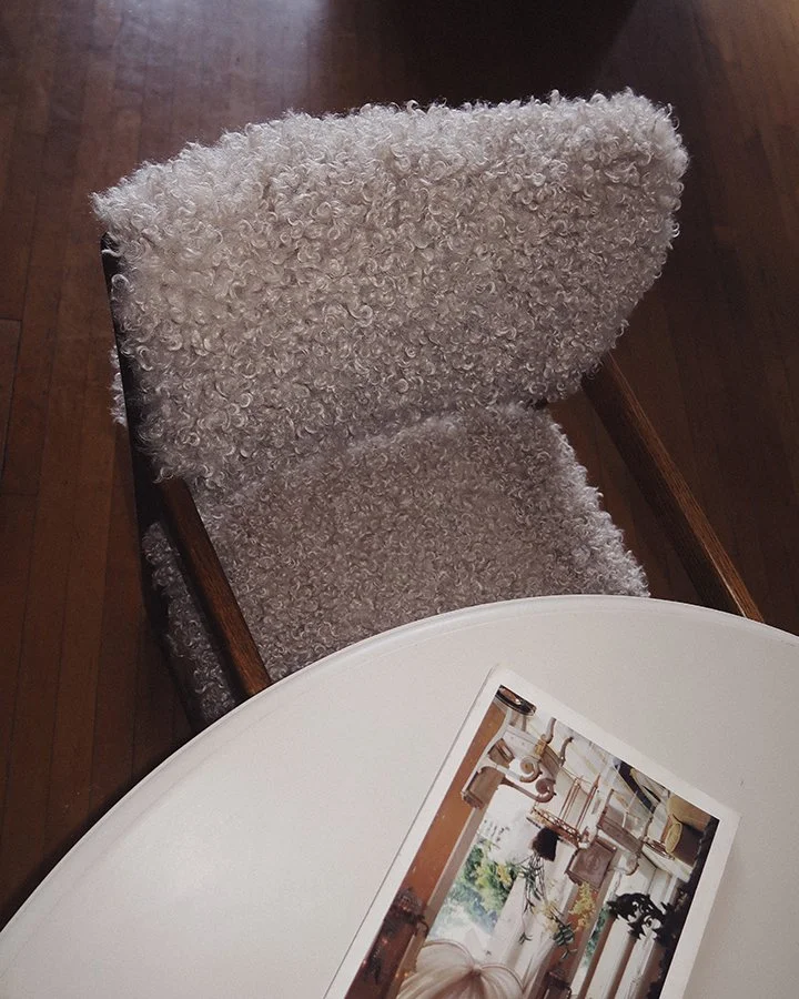 Pair of Mid-Century Oak Armchairs in Cream Faux Shearling 14.jpg