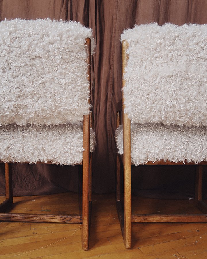 Pair of Mid-Century Oak Armchairs in Cream Faux Shearling 8.jpg