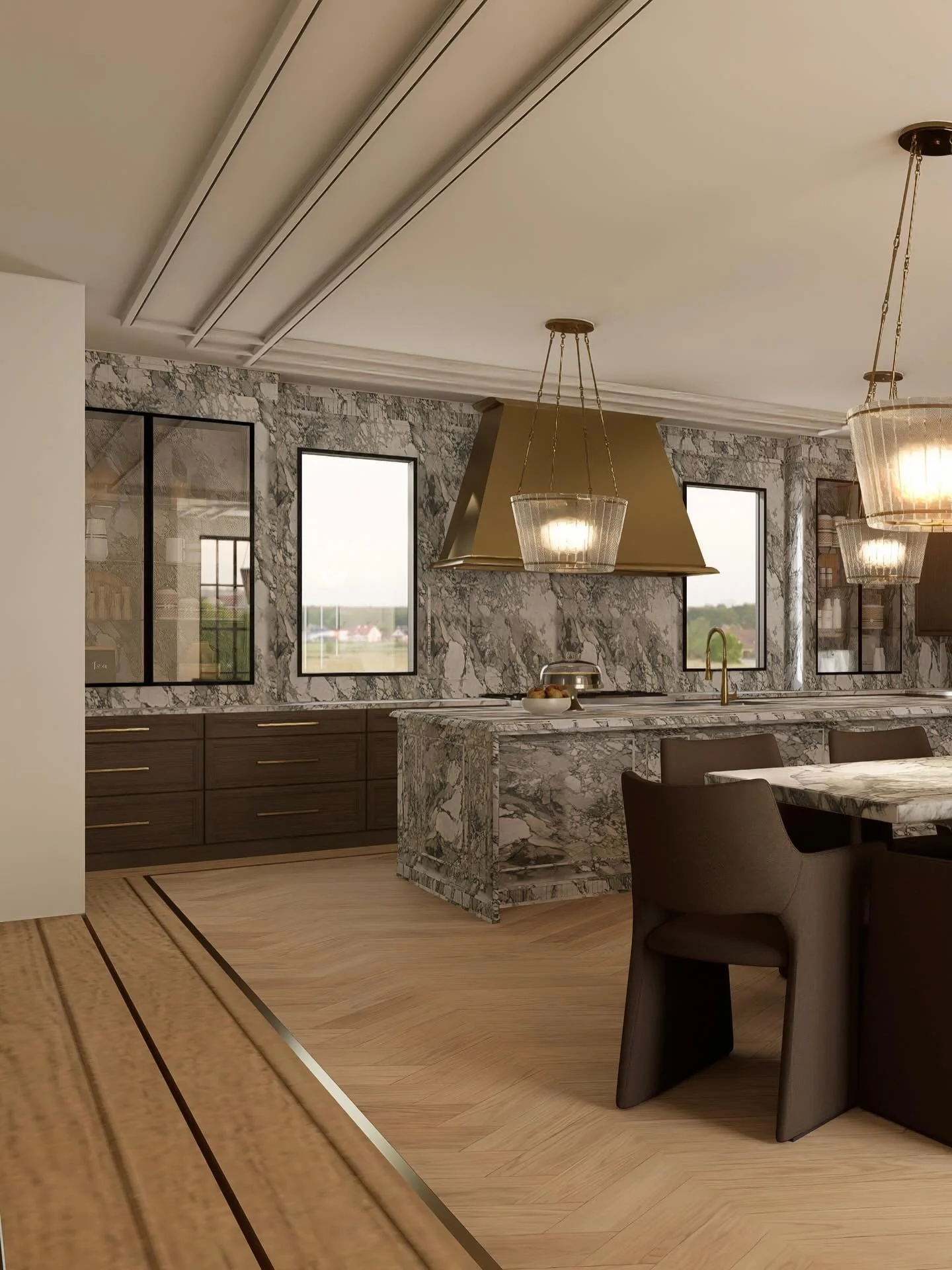 No les habia podido compartir algunos proyectos que realice! 
.
.
Este proyecto presenta un refinado dise&ntilde;o de cocina de estilo transicional desarrollado para Merien Daka Design Group en Birmingham, Michigan. El espacio combina elegancia cl&aa