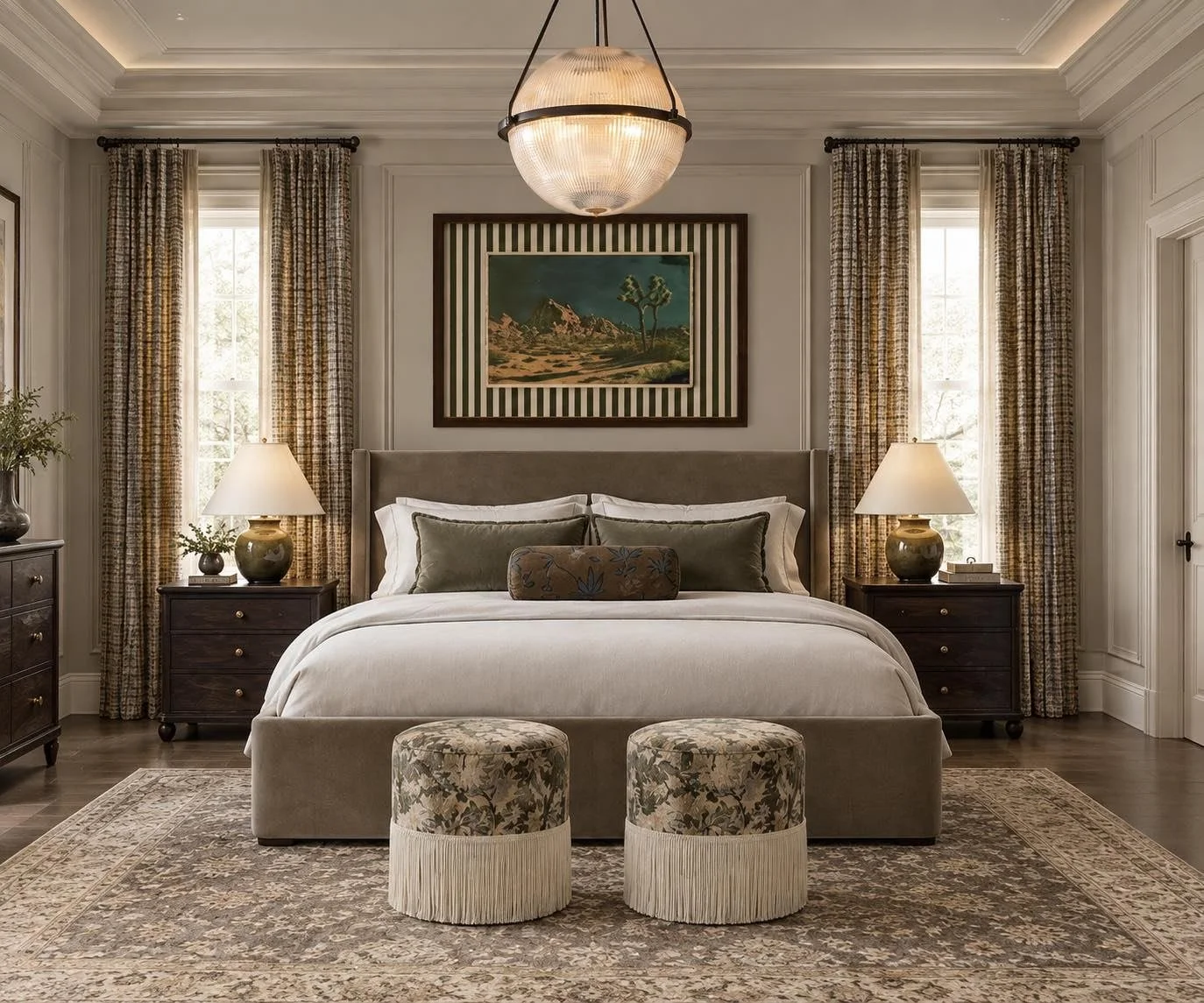 Timeless Layers explores the balance between traditional architectural character and contemporary residential comfort. The design is rooted in a refined Transitional New Classic aesthetic, where elegant proportions, detailed millwork, warm wood tones