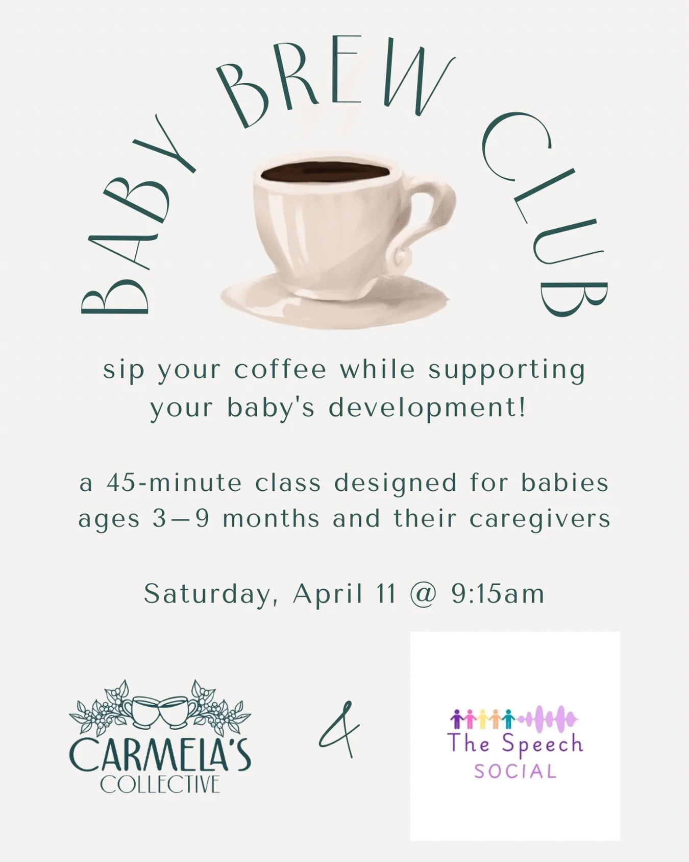 ☕🍼 Sip your coffee while supporting your baby&rsquo;s development. 

Join @thespeechsocialslp for the Baby Brew Club it&rsquo;s exactly the kind of Saturday morning we&rsquo;re here for!

This cozy 45-minute developmental play class is designed for 