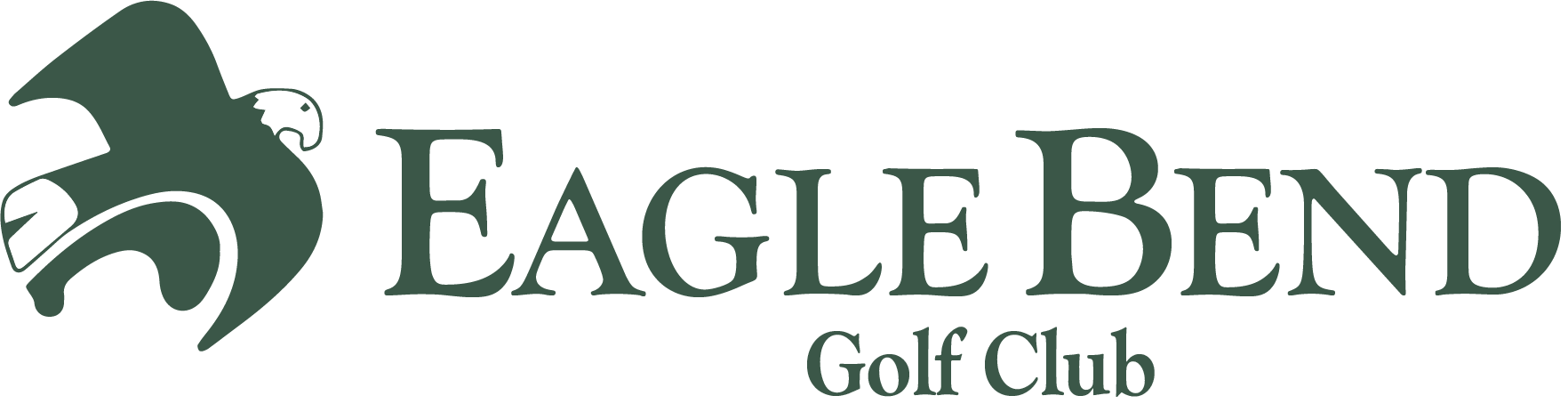 Logo of Eagle Bend Golf Club featuring a stylized eagle head in dark green and white colors with the text 'Eagle Bend Golf Club' in matching dark green.