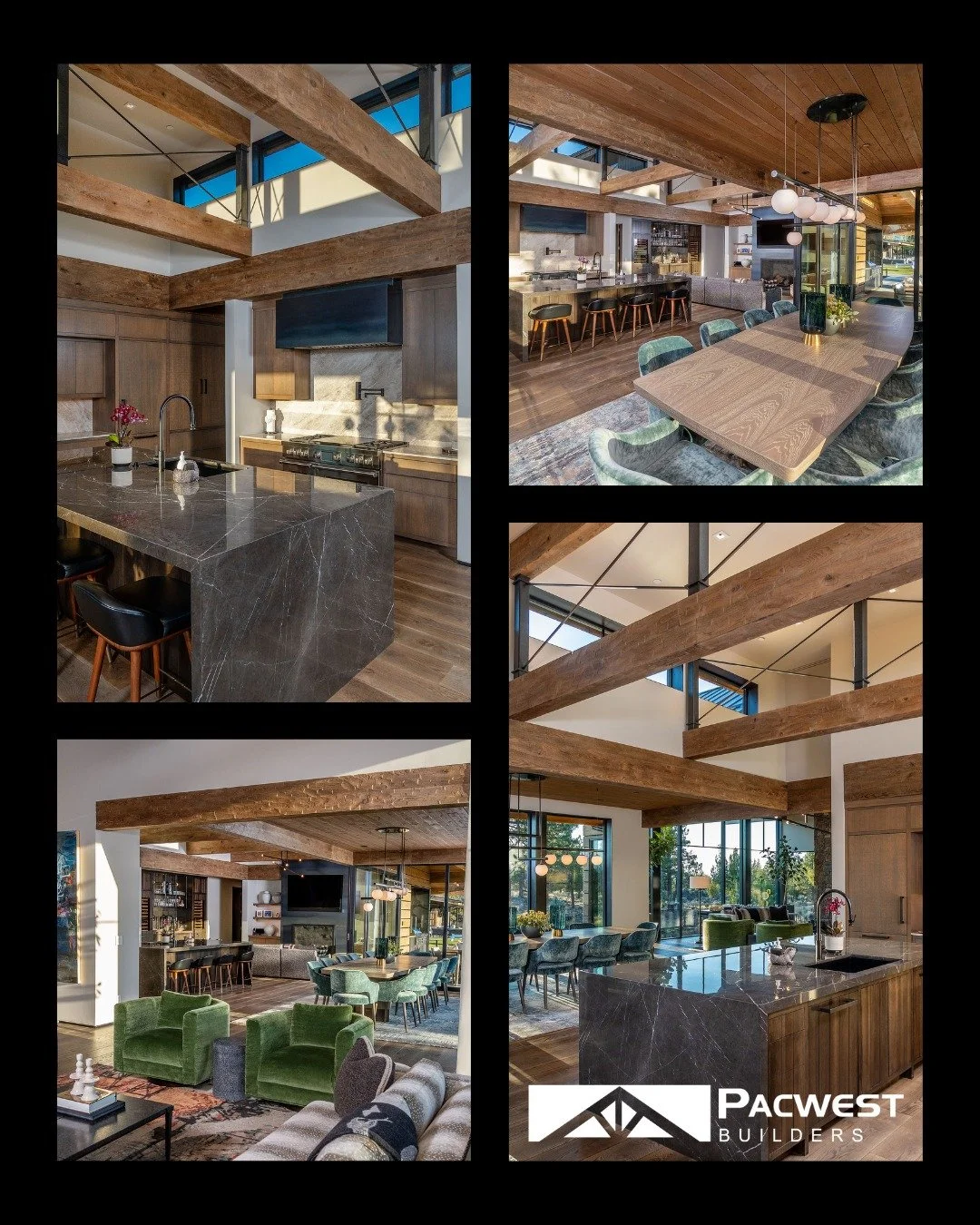 Soaring ceilings and clerestory windows flood this space with natural light. This sleek, modern kitchen is beautiful and functional! 

#architectualphotography #centraloregon #interiordesign #modernkitchen