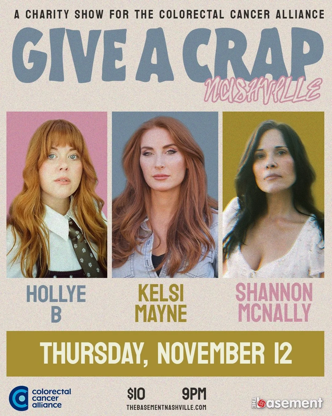 SH*T DOWN AND LISTEN TO THIS!!! 

&ldquo;Americana artist and songwriter Hollye B is bringing Nashville&rsquo;s music community together for &ldquo;Give a Crap, Nashville,&rdquo; a charity show benefiting the Colorectal
Cancer Alliance, on Thursday, 