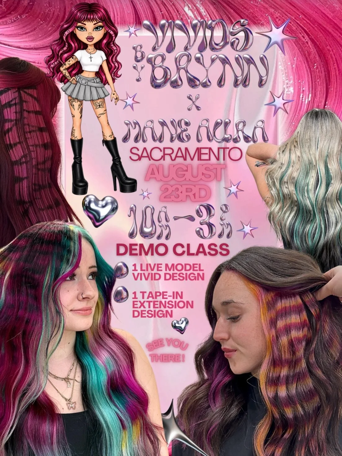COME HANGOUT WITH ME !! 
&bull;
✨Tickets available through the link in my bio✨
&bull;
I am so excited to announce I&rsquo;ll be hosting a live demo class at Mane Aura Salon in Sacramento on August 23rd. Tickets are limited so get them before they&rsq