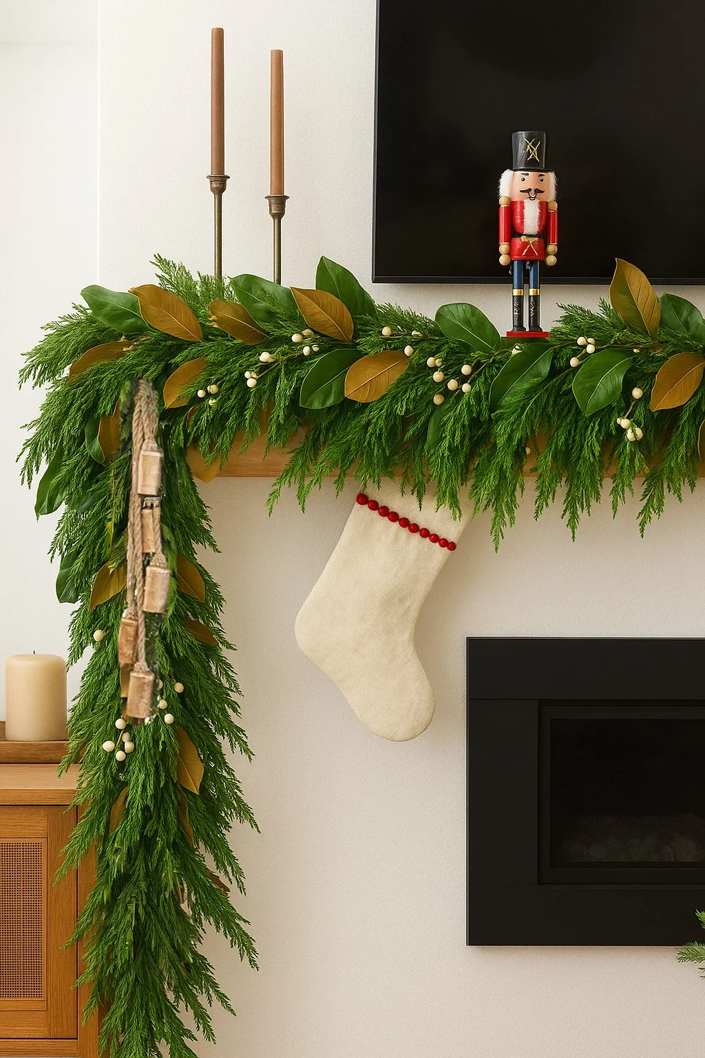 Asymmetrical Lux Mantle Garland-Cedar & Magnolia