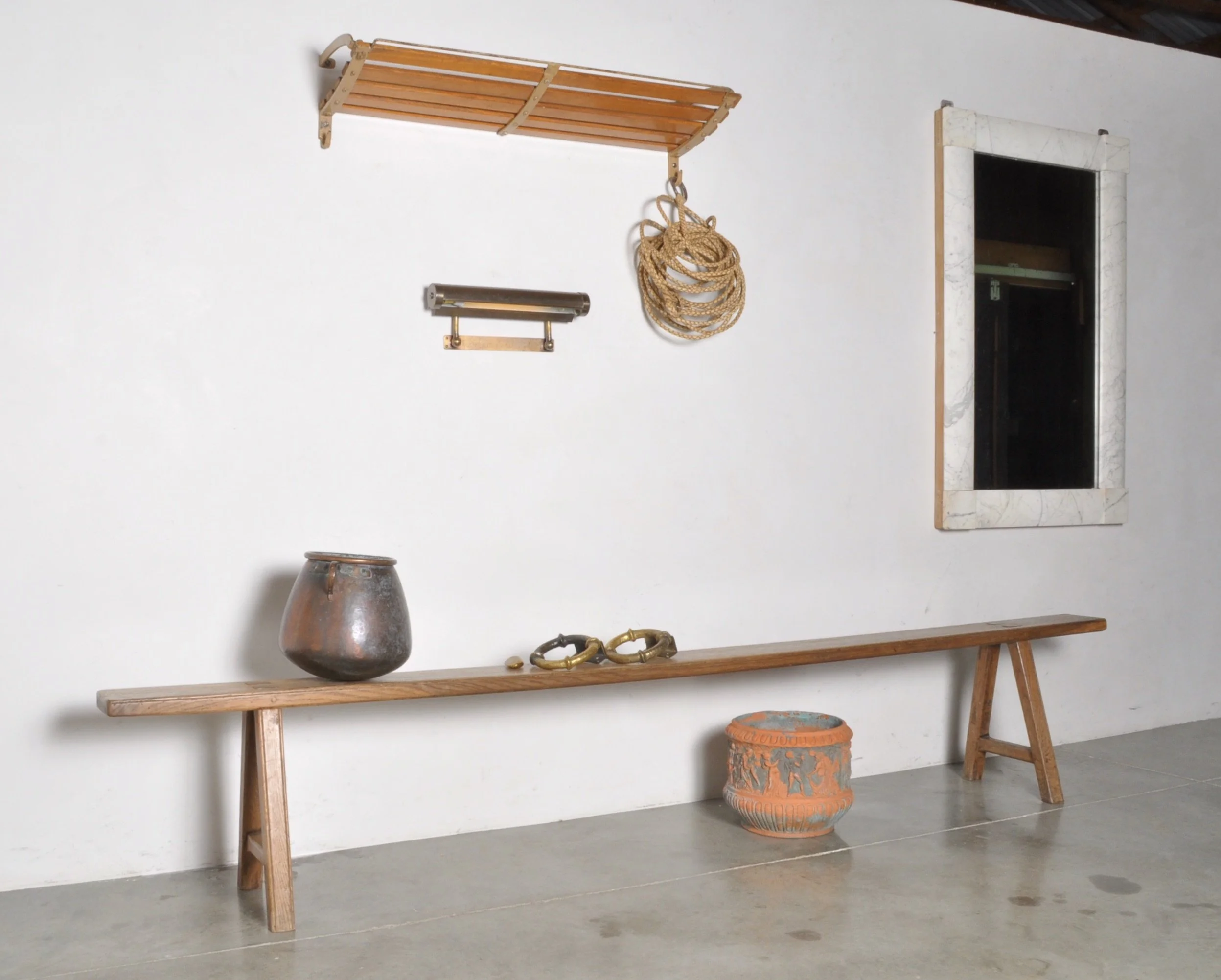 Pair of Long Oak Country Benches, Switzerland, Mid 19th Century