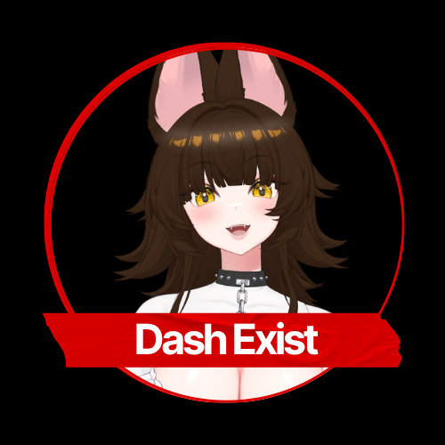 Anime-style female character with animal ears and collar, with text "Dash Exist" in a red banner