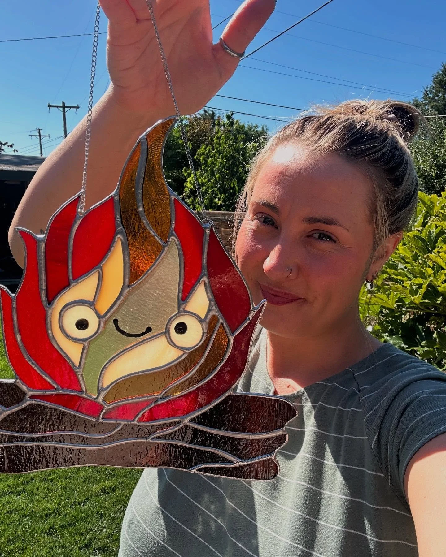 Love my doofy calcifer 🔥🥰 #stainedglassart #stainedglassartist #stainedglass #calcifer