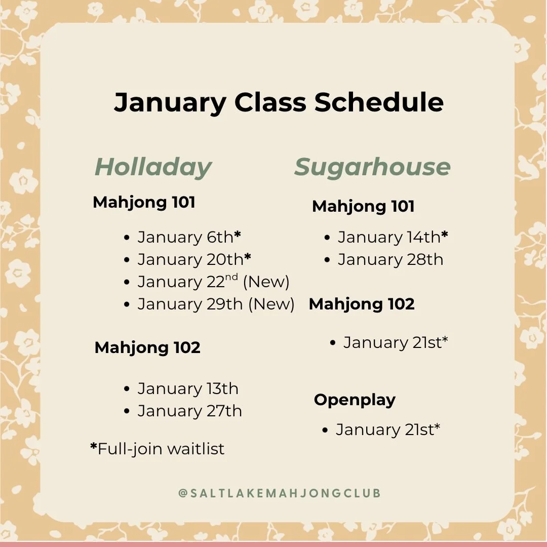 Two new Mahjong 101 classes added to Holladay in January. Join Us! Comment &ldquo;Link&rdquo; and I&rsquo;ll send you the link. 

#learnmahjong #utahactivities