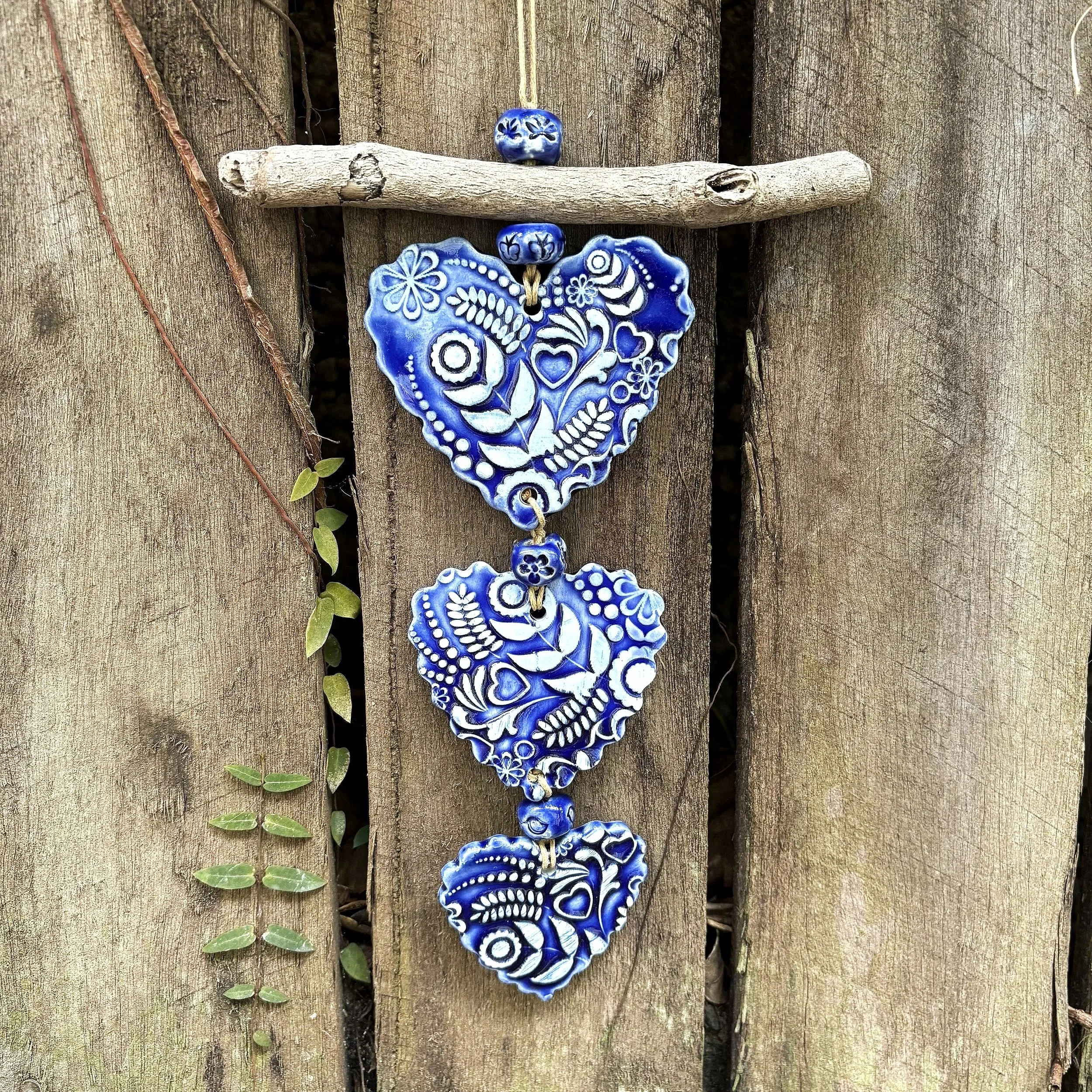 Cobalt Blue Heart Trio  - Wall Hanger