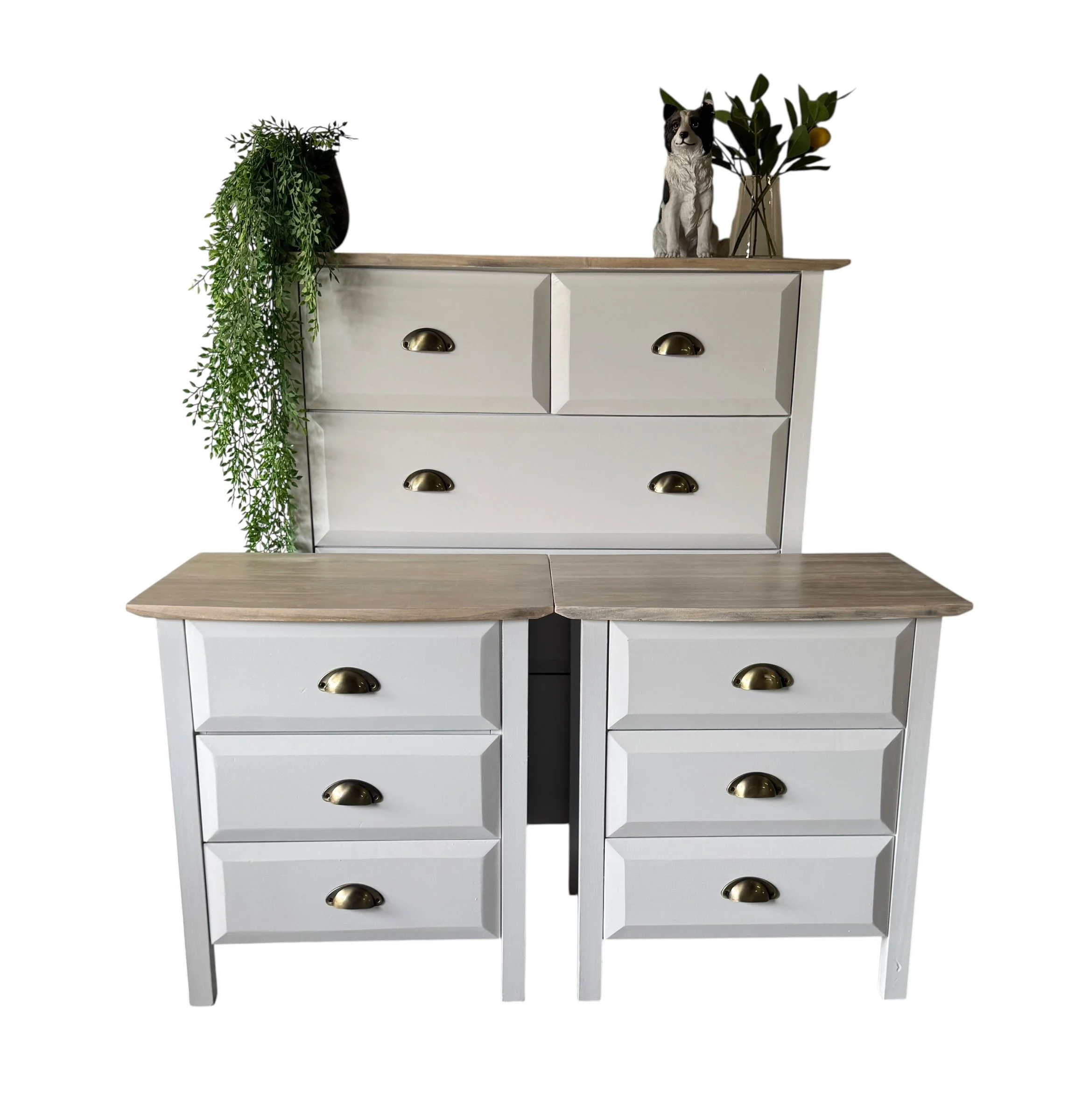 Solid wood bedroom set - tallboy drawers and bedside tables