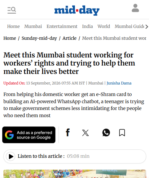 Mid-day news paper article
