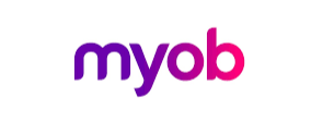 Myob logo in purple and pink text.