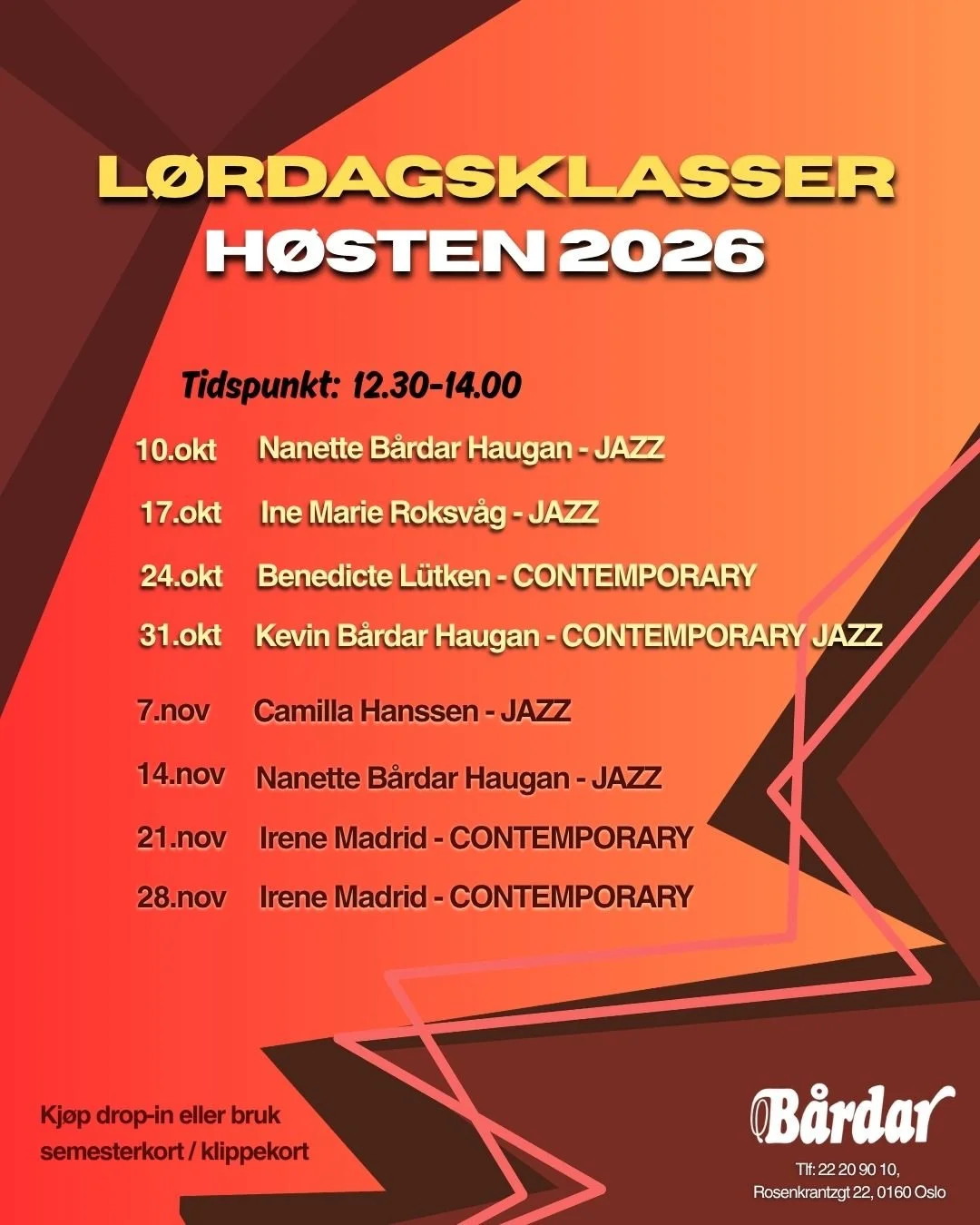 Plakat for lørdagsklasser høsten 2026