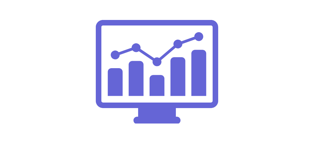 Icon of a computer monitor displaying a bar graph and a line chart.