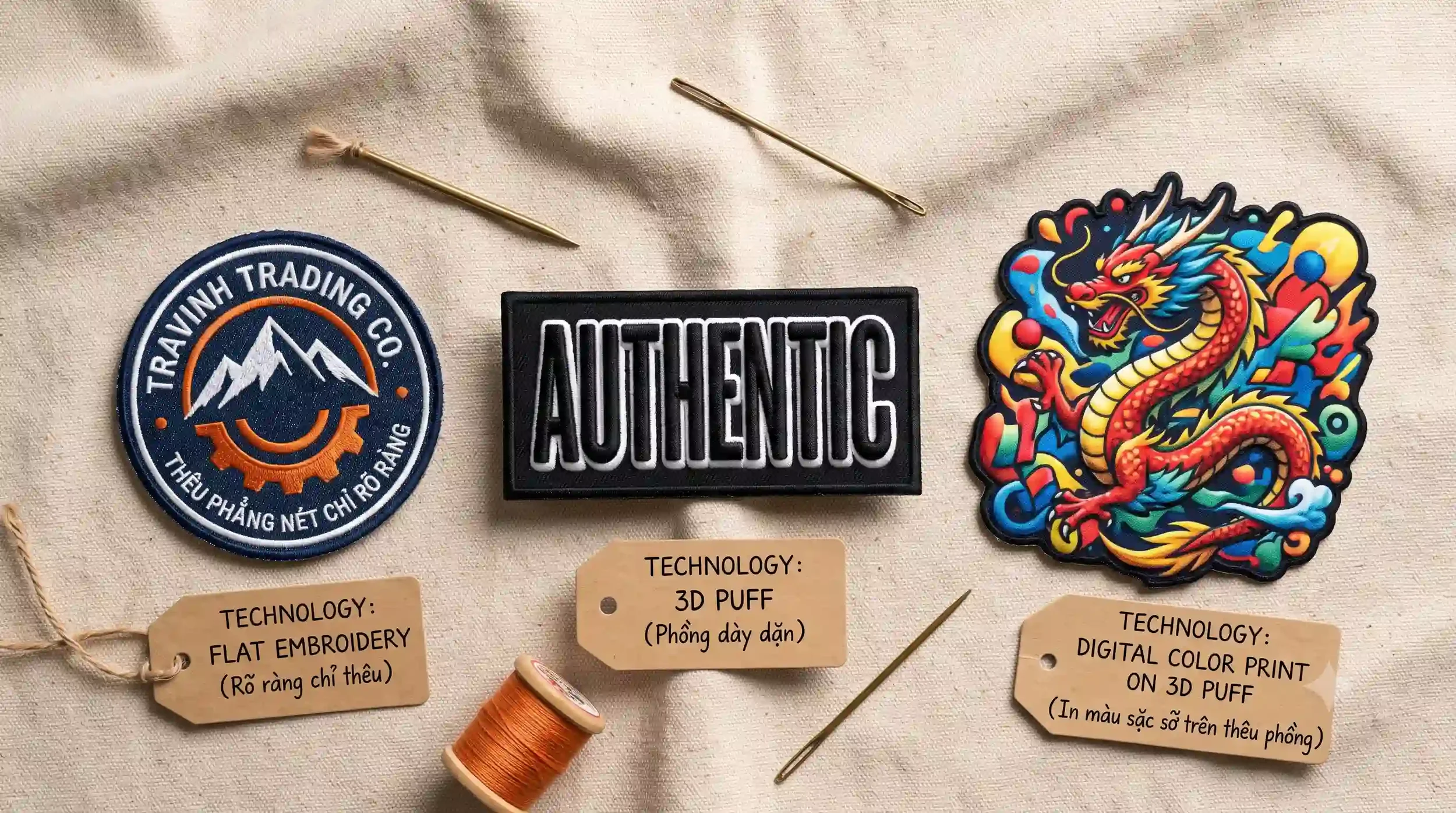 so sánh patch thêu truyền thống patch 3d và patch thêu in màu digital