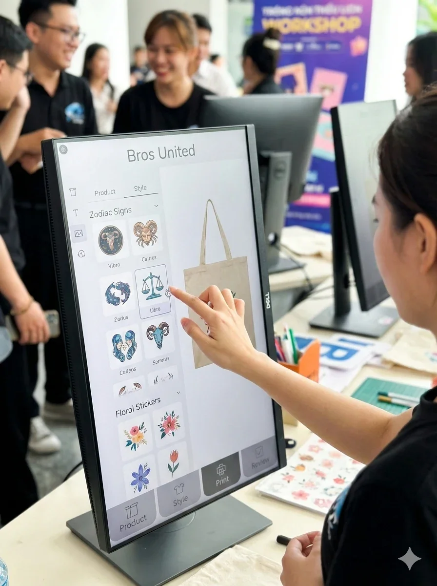 Trạm thiết kế BLab cá nhân hóa ngay tại sự kiện in trực tiếp áo thun, túi tote