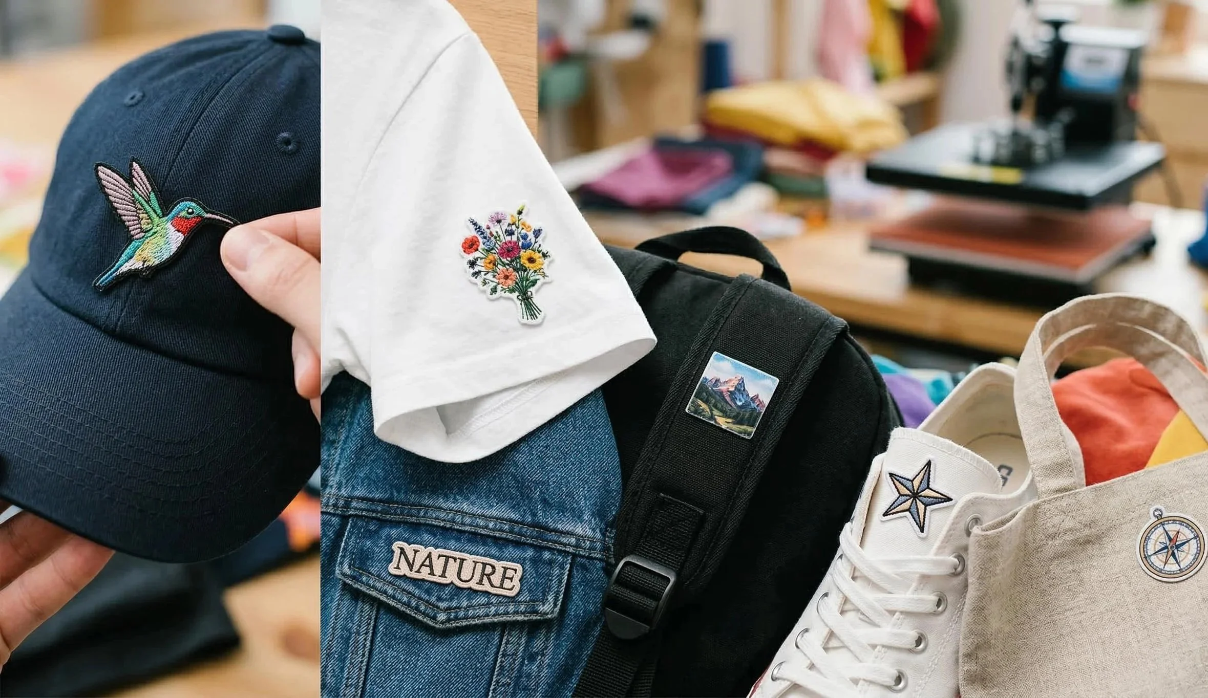 Trạm ép nhiệt patch thêu và patch in kỹ thuật số cá nhân hóa lên áo và balo lấy ngay tại booth sự kiện