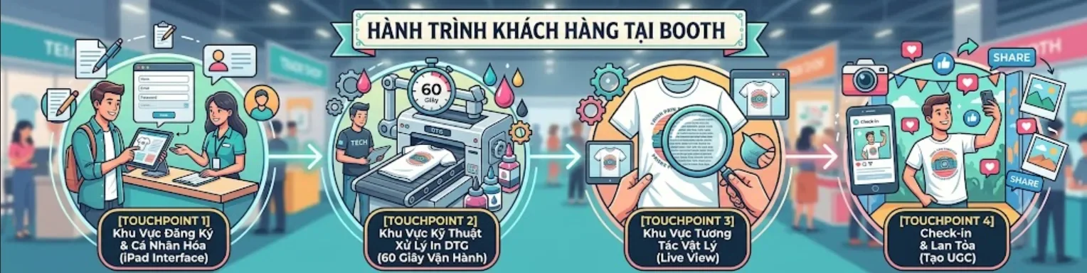 Hành trình trải nghiệm khách hàng tại booth live customization bằng máy in DTG