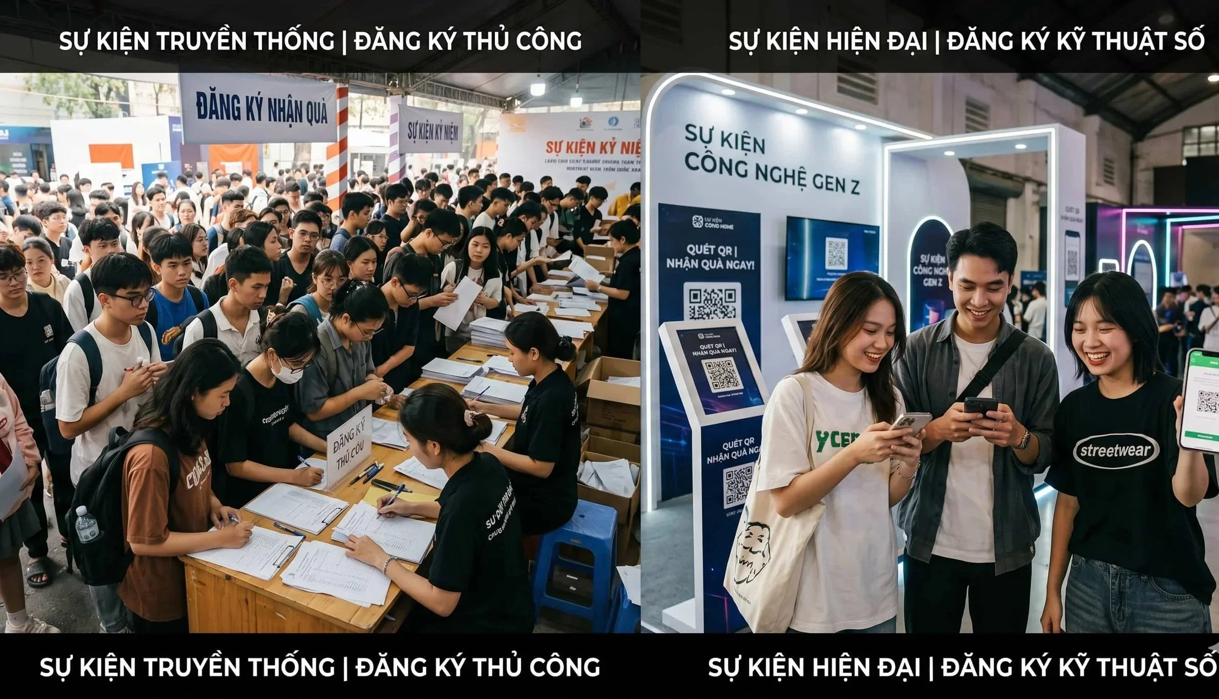So sánh ùn tắc tại booth sự kiện truyền thống và booth in áo sự kiện công nghệ mới