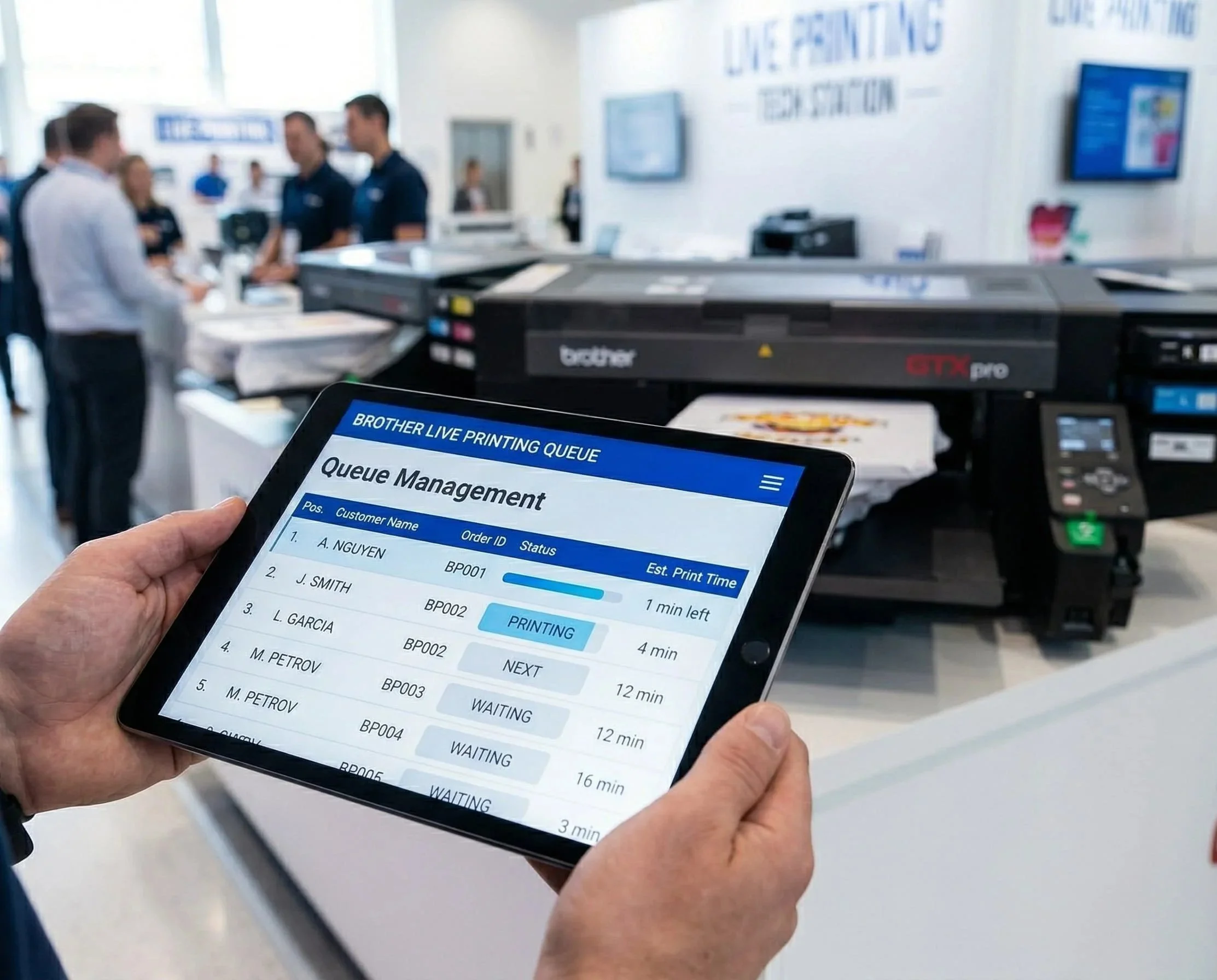 Giao diện phần mềm BLab quản lý hàng đợi và file in tự động giúp tối ưu flow sự kiện.