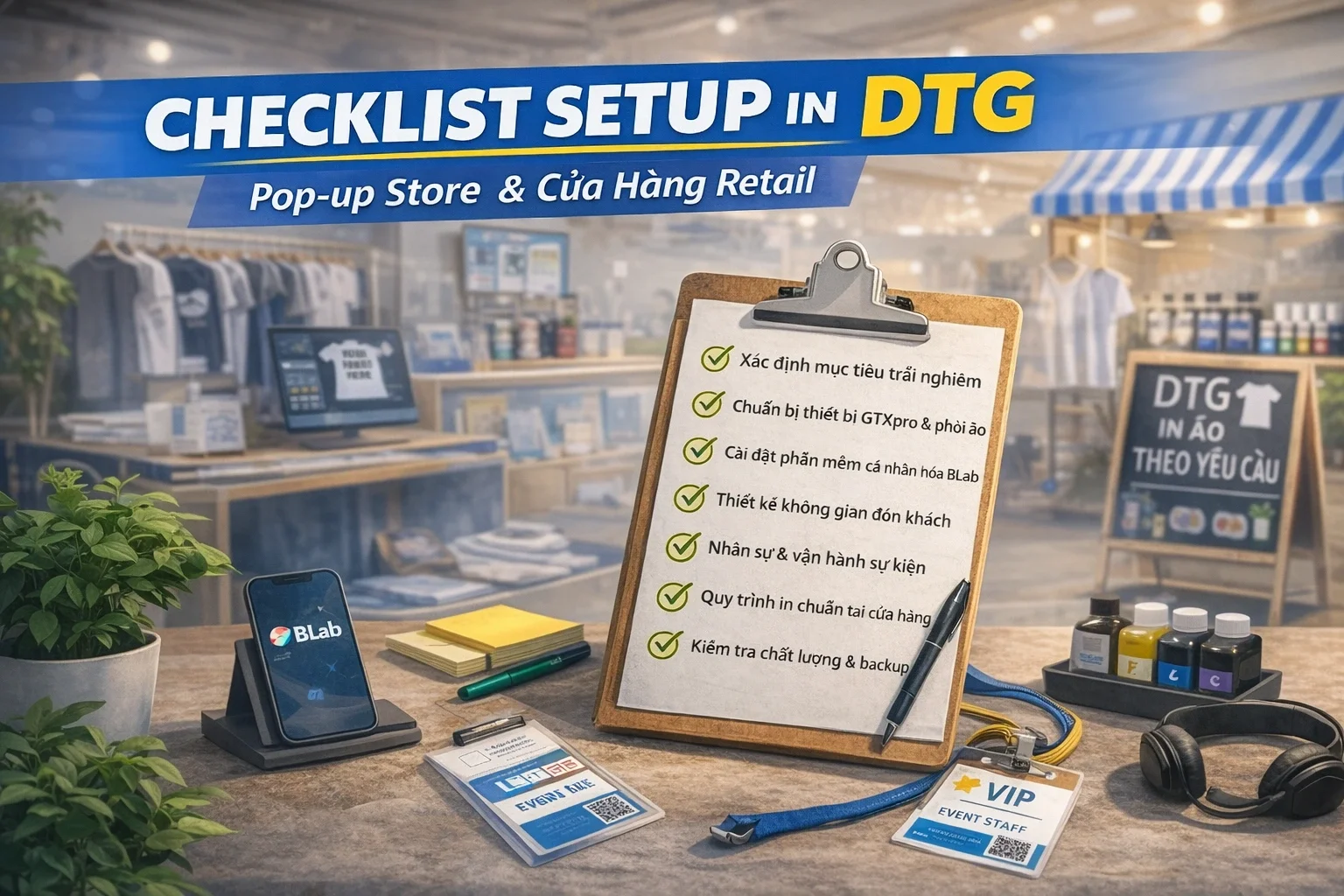 checklist khi triển khai in DTG tại pop-up store & retail