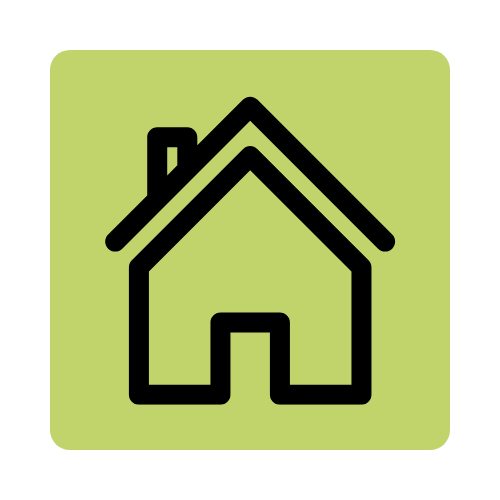 Icon of a house with a chimney, black outline on a light green background.