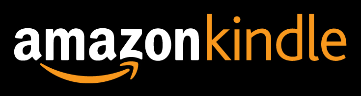 Amazon Kindle logo with black background, white and orange text
