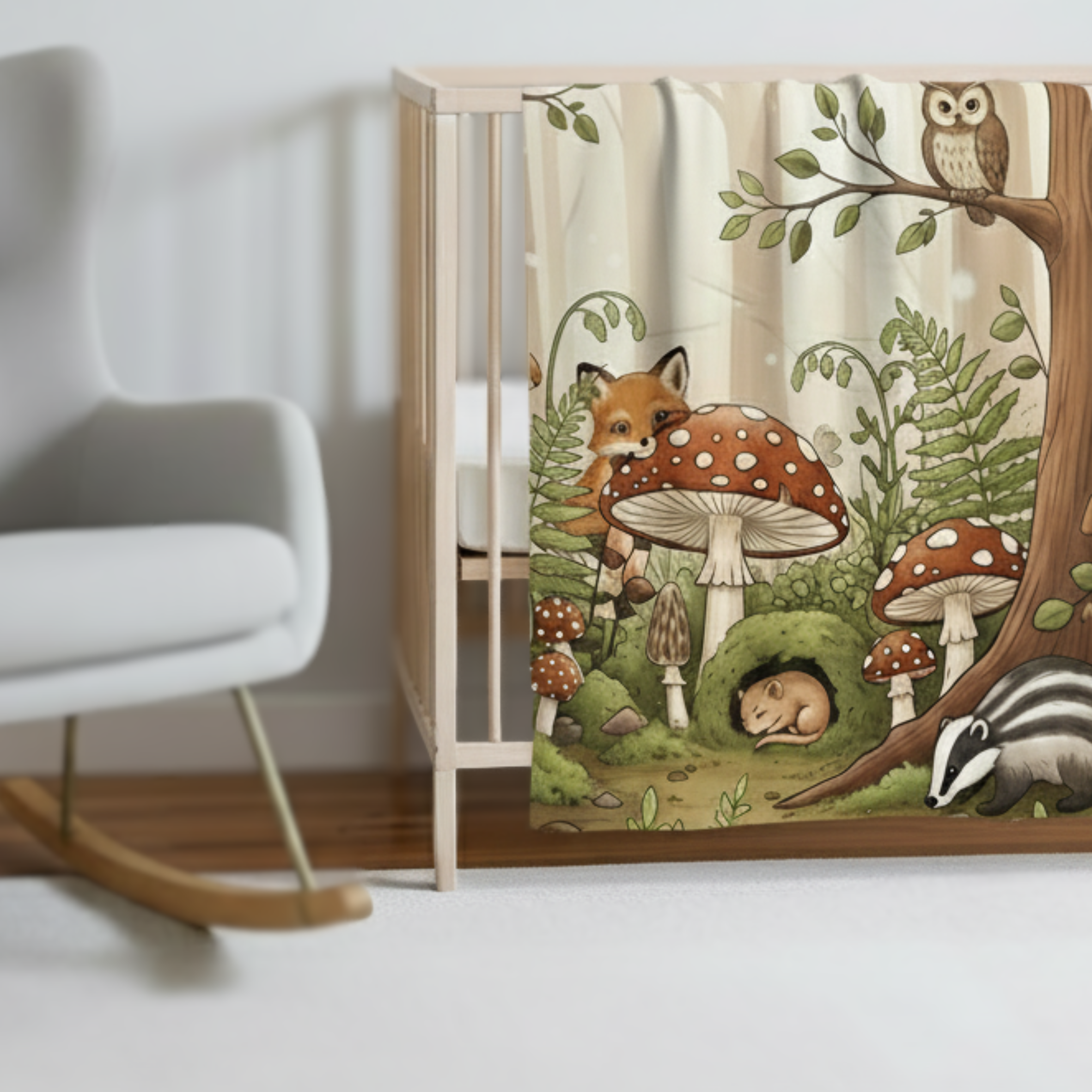 Woodland Forest Mushroom & Animal Baby Blanket