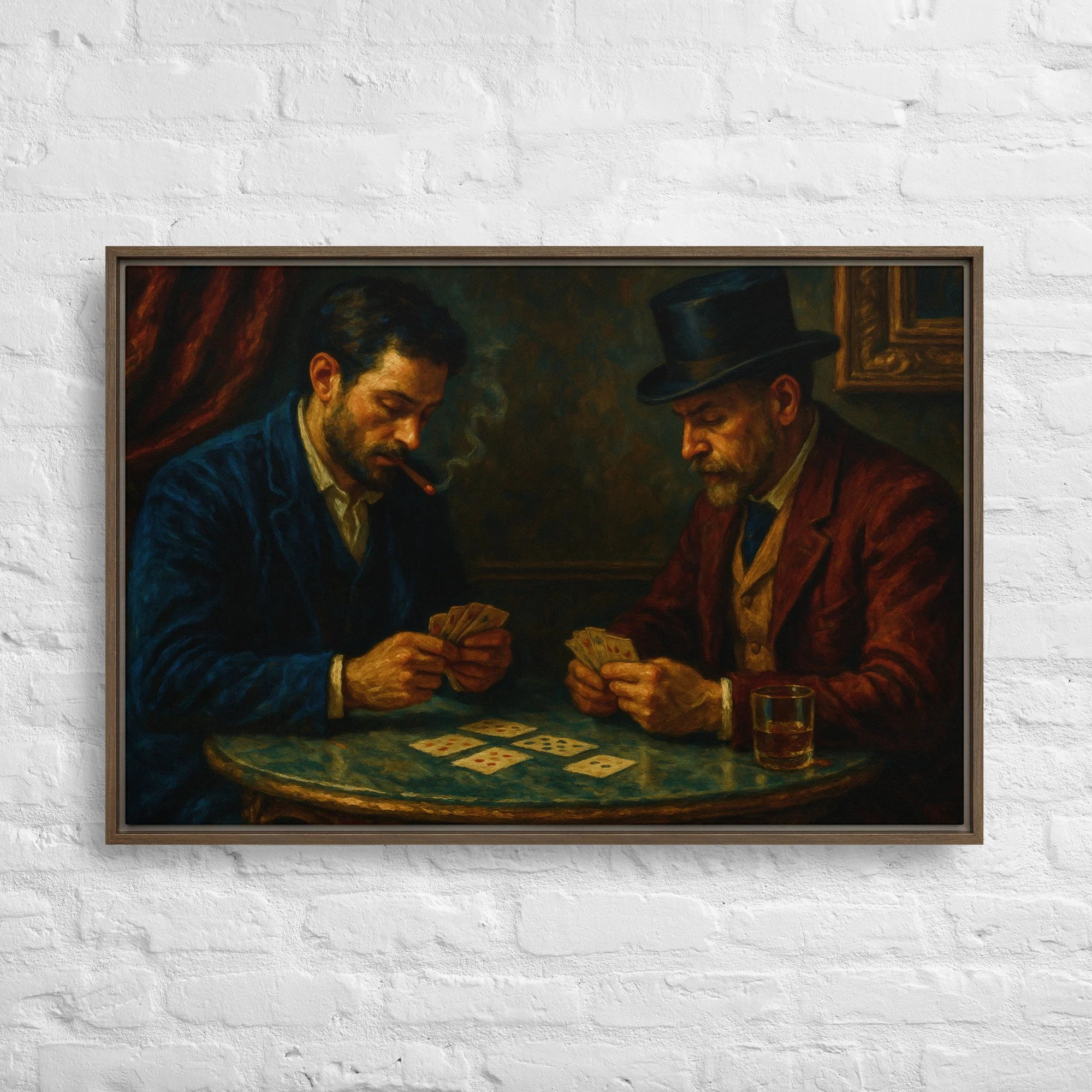 Card Player's Mood: Framed Canvas Wall Art | Inspired by "Card Players" (24'' x 36'')