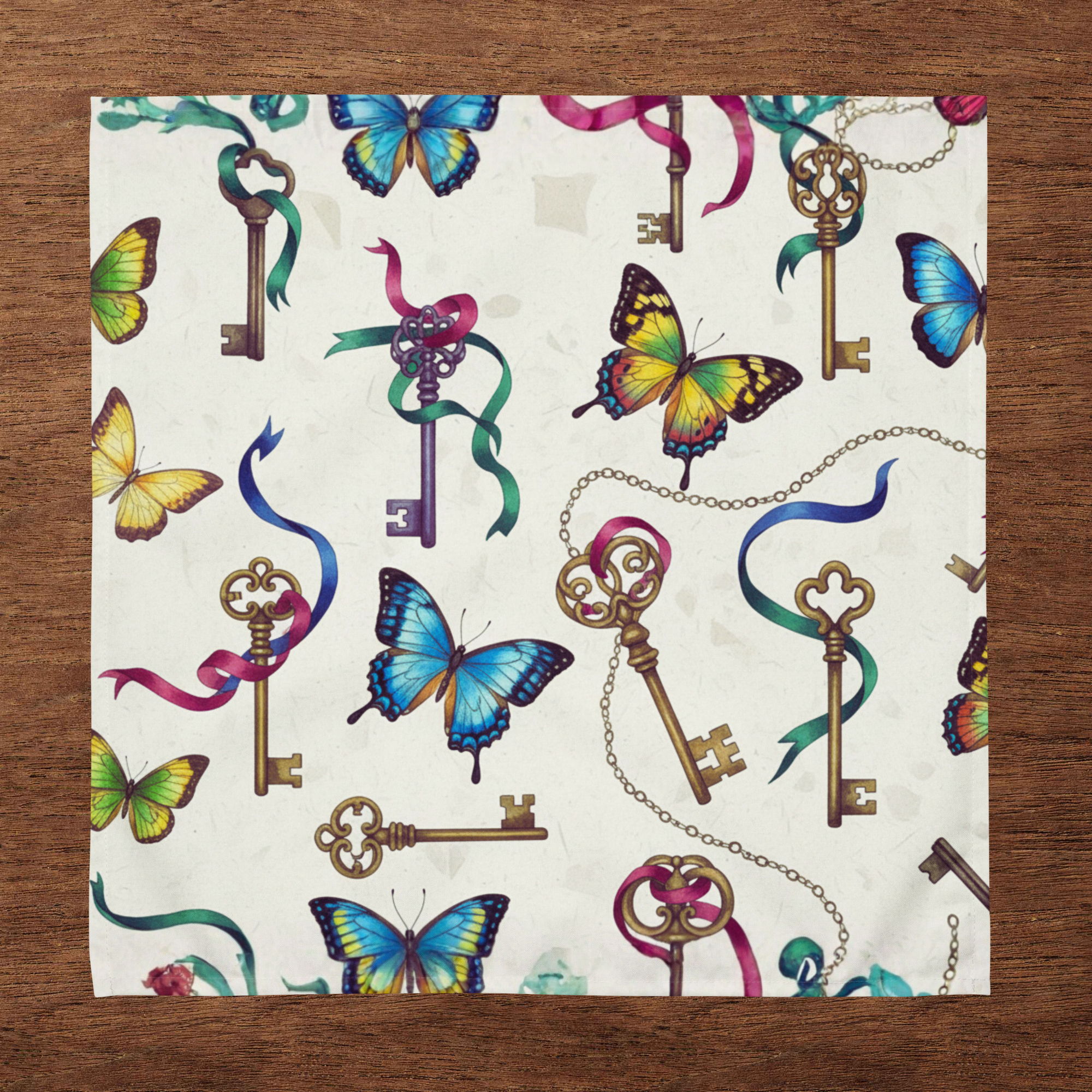 Butterfly & Vintage Key : Enchanted Cloth Table Napkin Set (4)