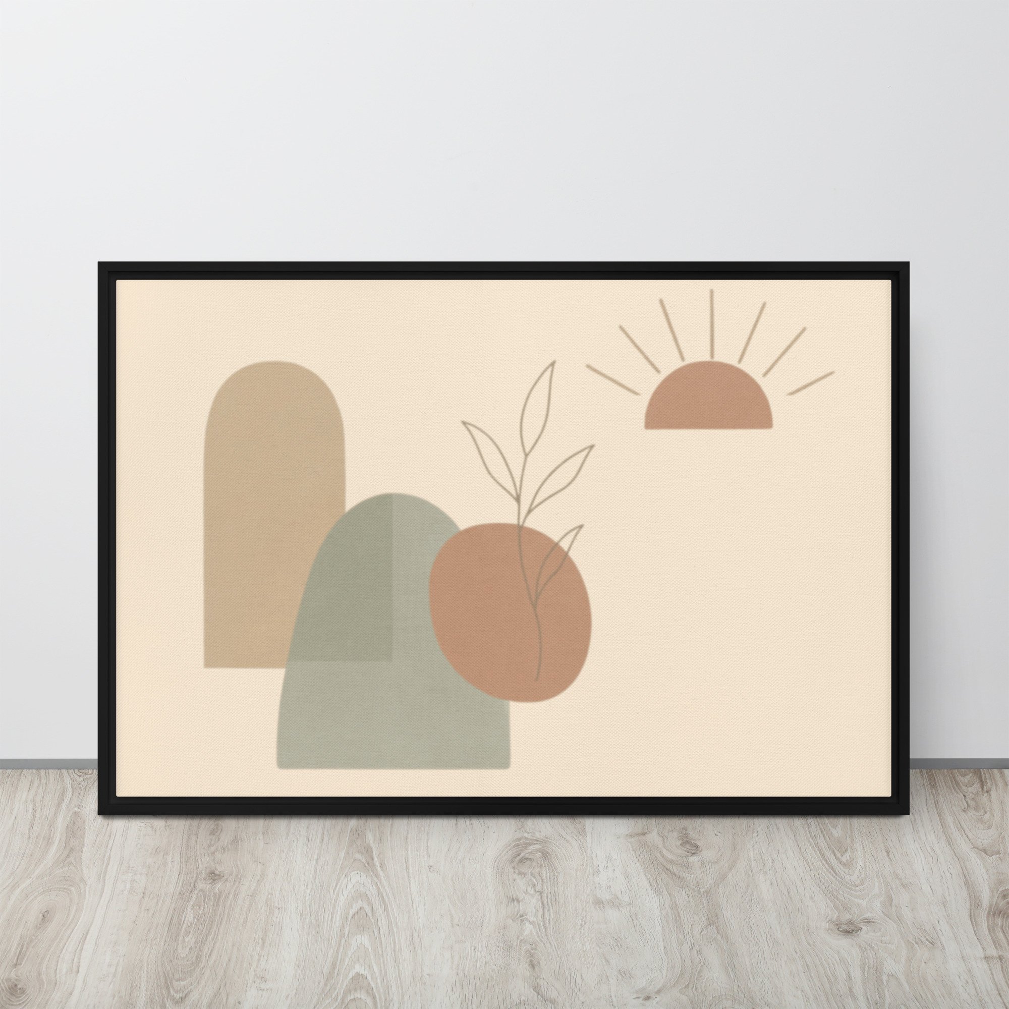 Linen Sun over Dunes: Framed Canvas Wall Art | Boho Minimalist style (24''X36'')