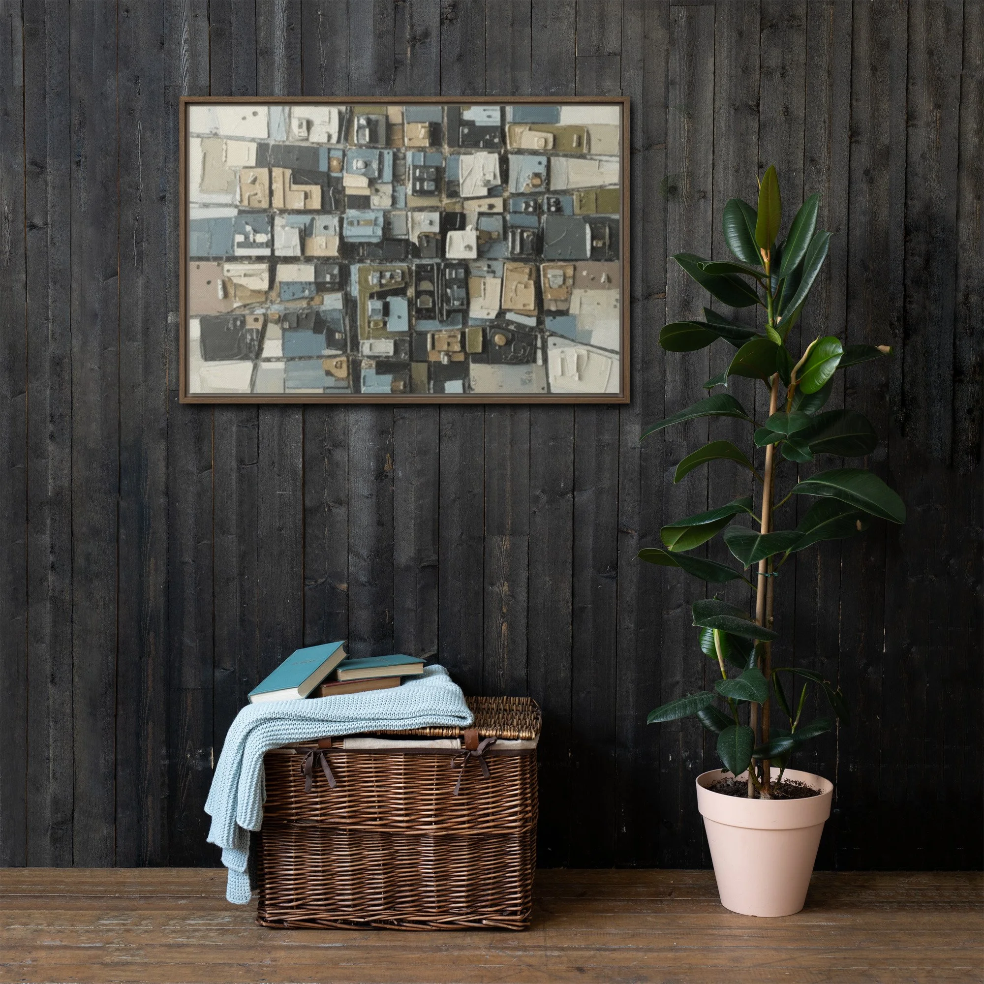 City of Grids : Framed Canvas Wall Art | Modern Art | Cityscape (24'' x 36'')