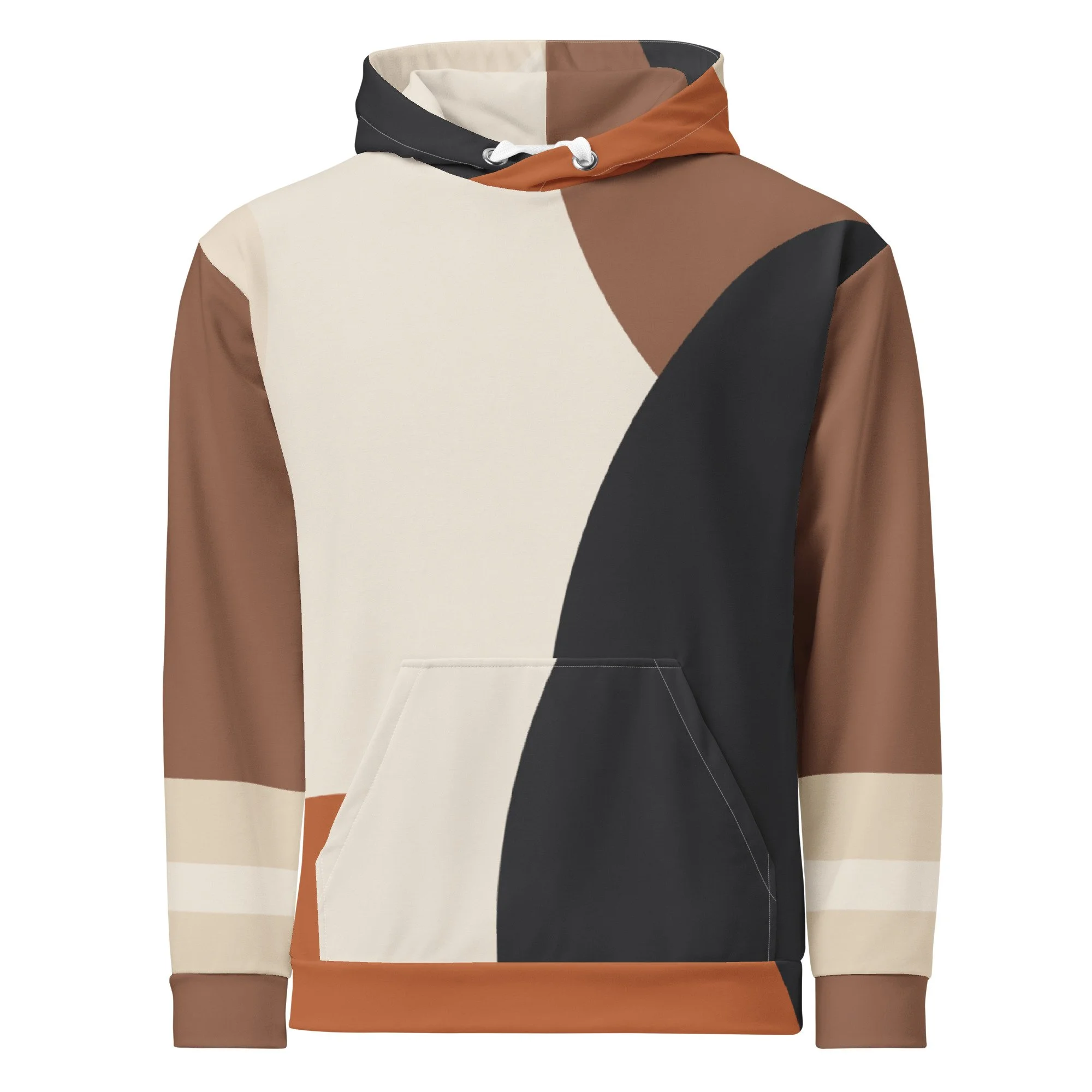 Earth Tone Abstract Hoodie | Unisex Geometric Color-Block Hoodie – Warm Minimalist Aesthetic