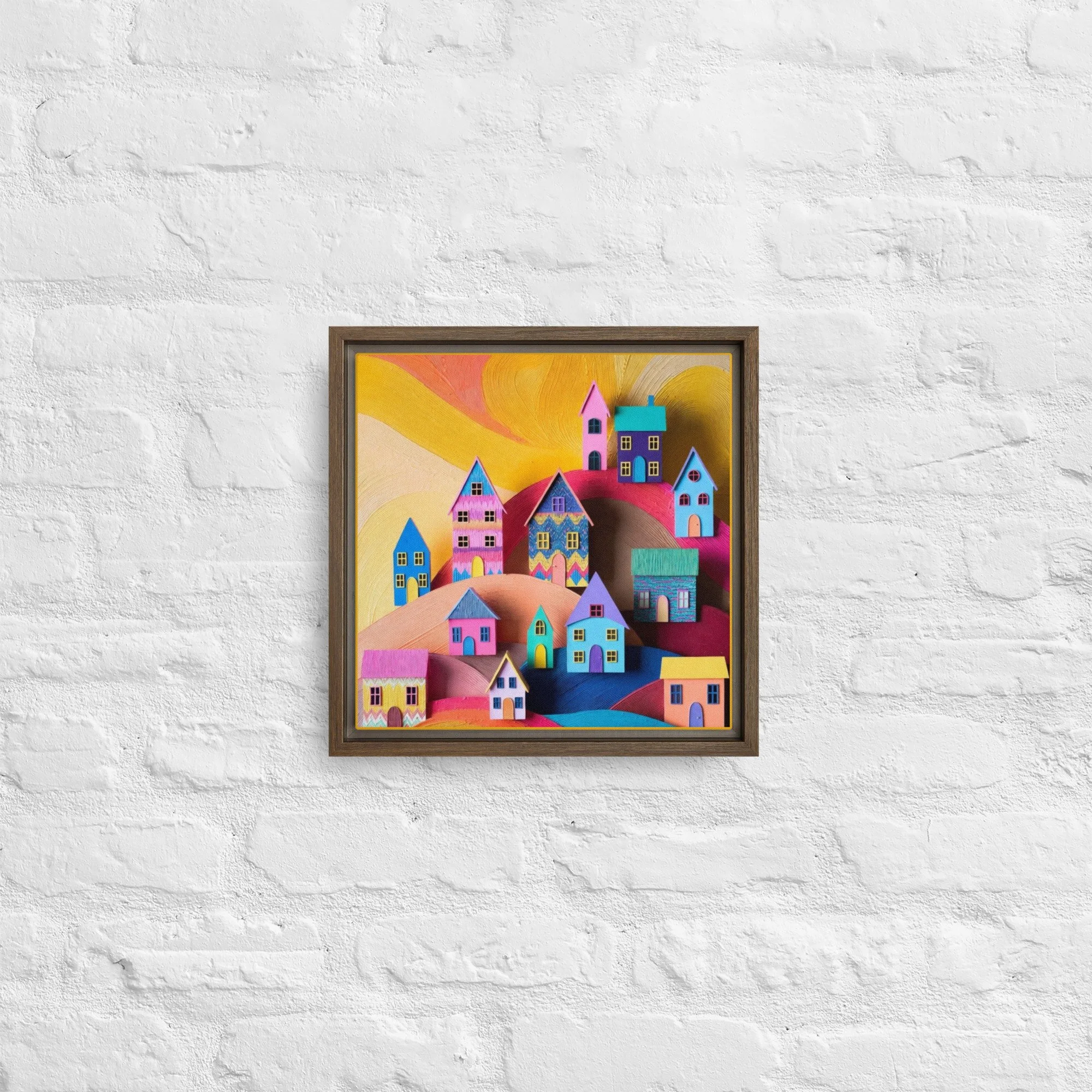 Vibrant Whimsical Dreamscape – Framed Canvas Wall Art | Colorful Modern Living Room Decor