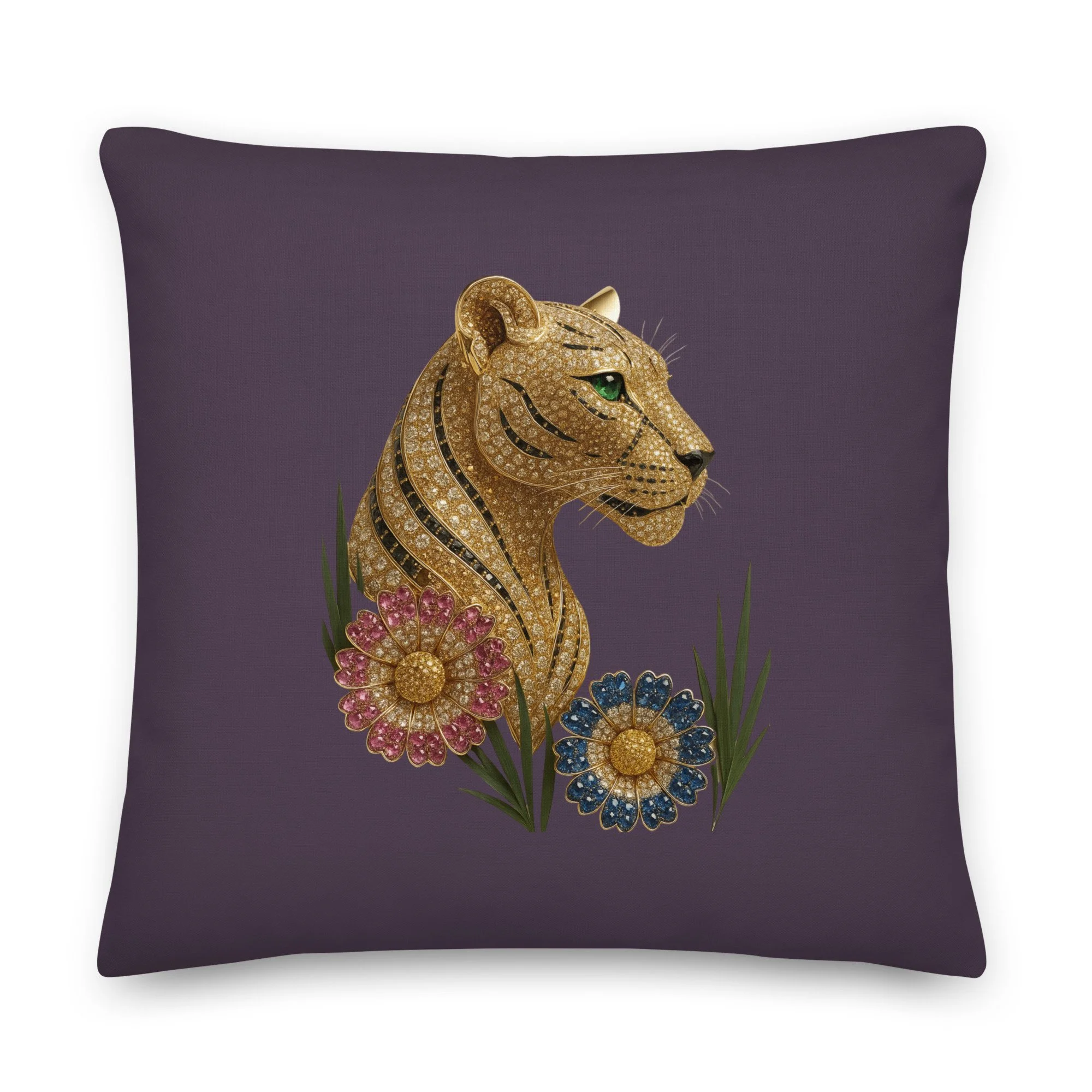 Jeweled Lioness Accent Pillow | Purple & Gold | 18x18 / 22x22