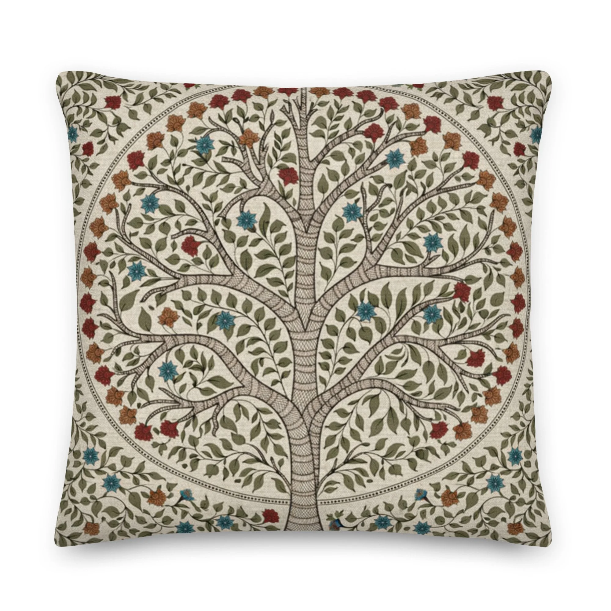 Botanical Tree Accent Pillow | Ivory White & Turquoise | 18x18 / 22x22